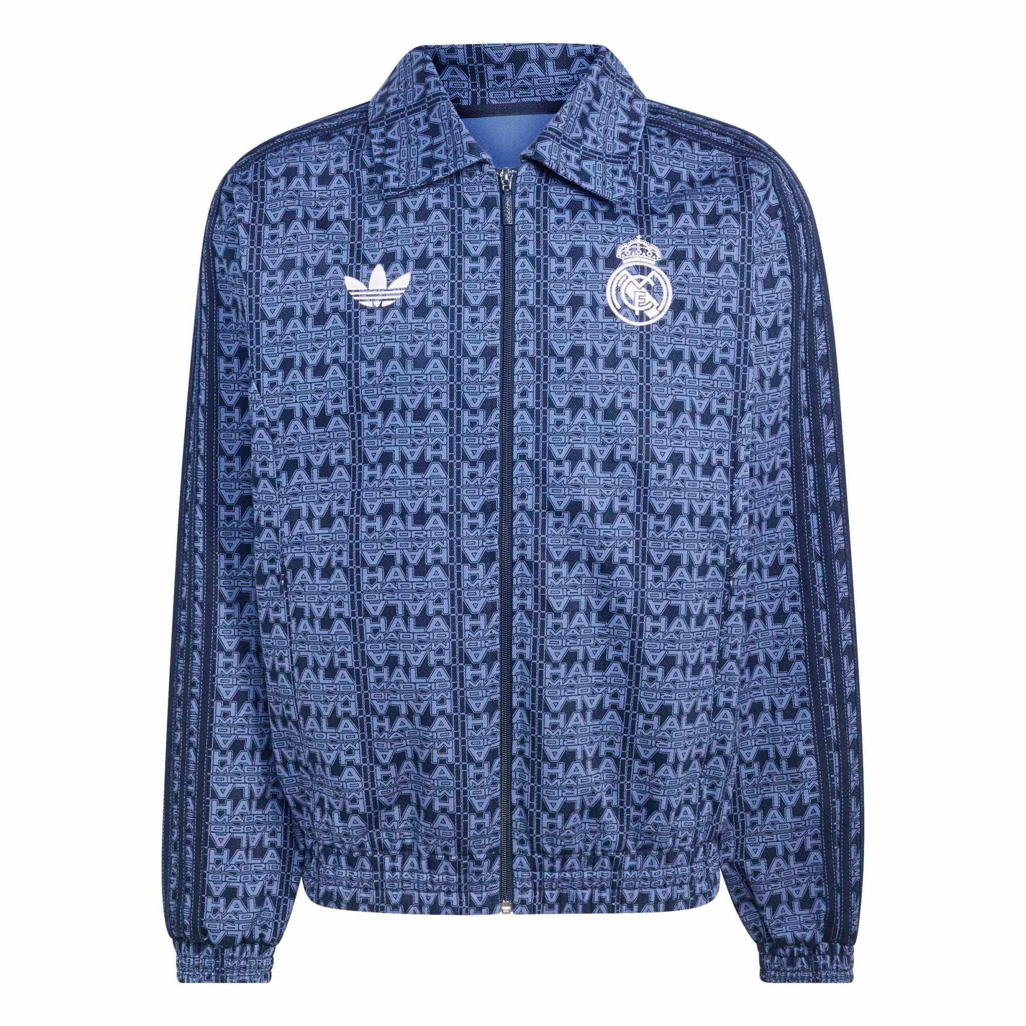 Veste de survêtement adidas Real Madrid bleu marine pour homme, fermeture éclair intégrale.