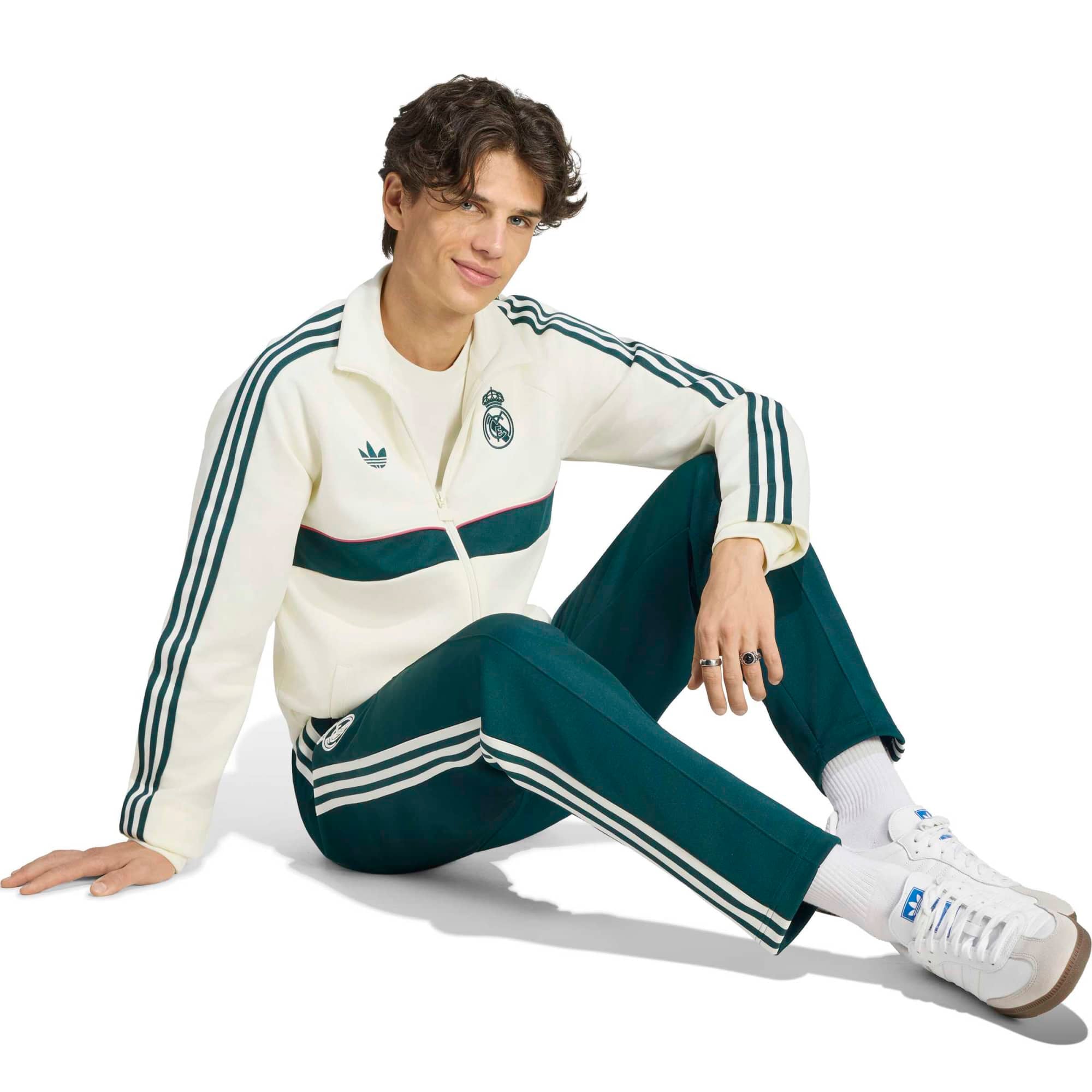 Veste de survêtement zippée adidas Originals Real Madrid Icon crème pour homme