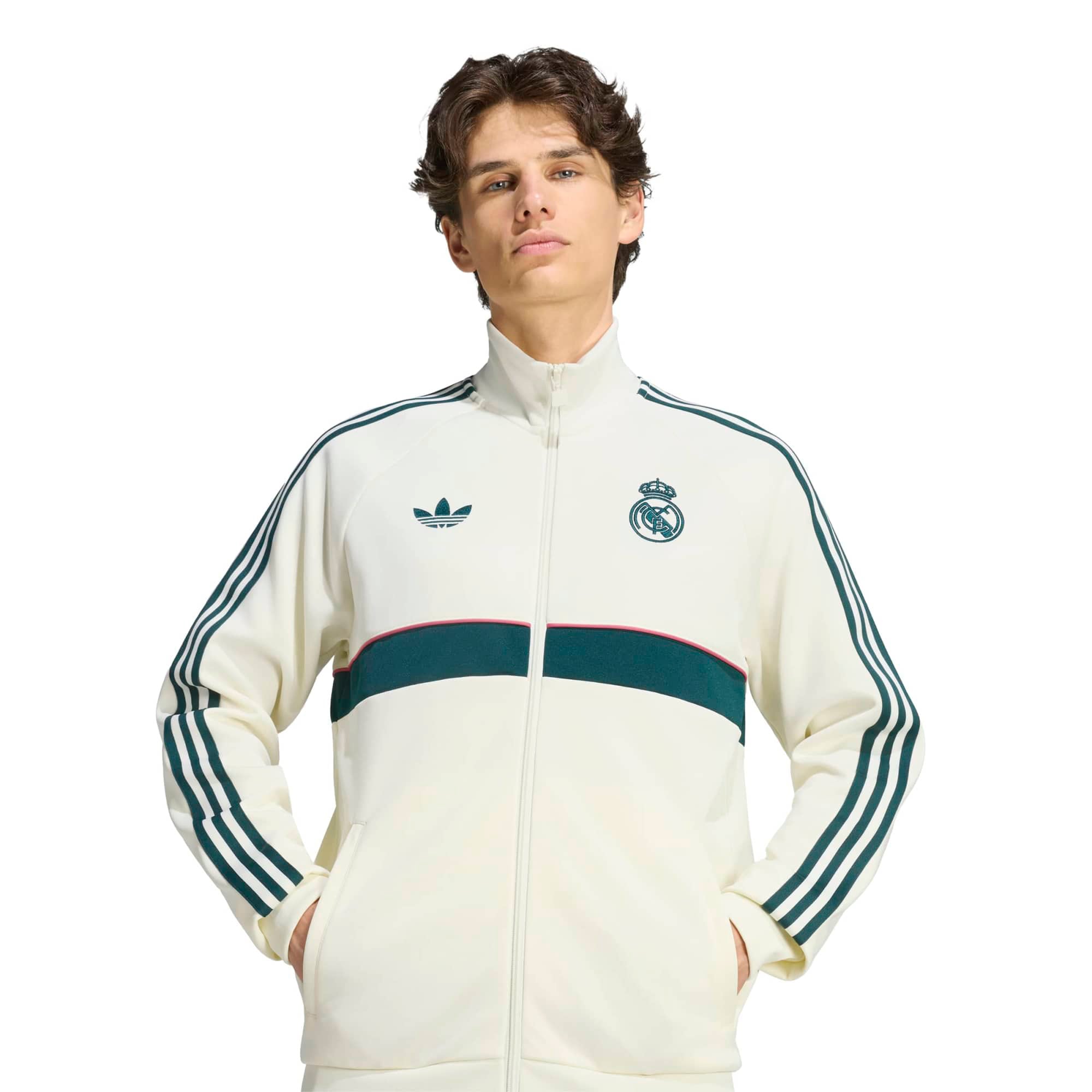 Veste de survêtement zippée adidas Originals Real Madrid Icon crème pour homme