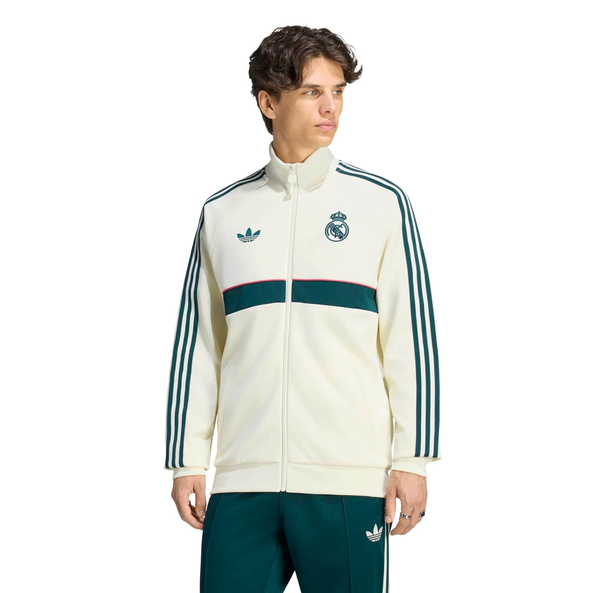 Veste de survêtement zippée adidas Originals Real Madrid Icon crème pour homme