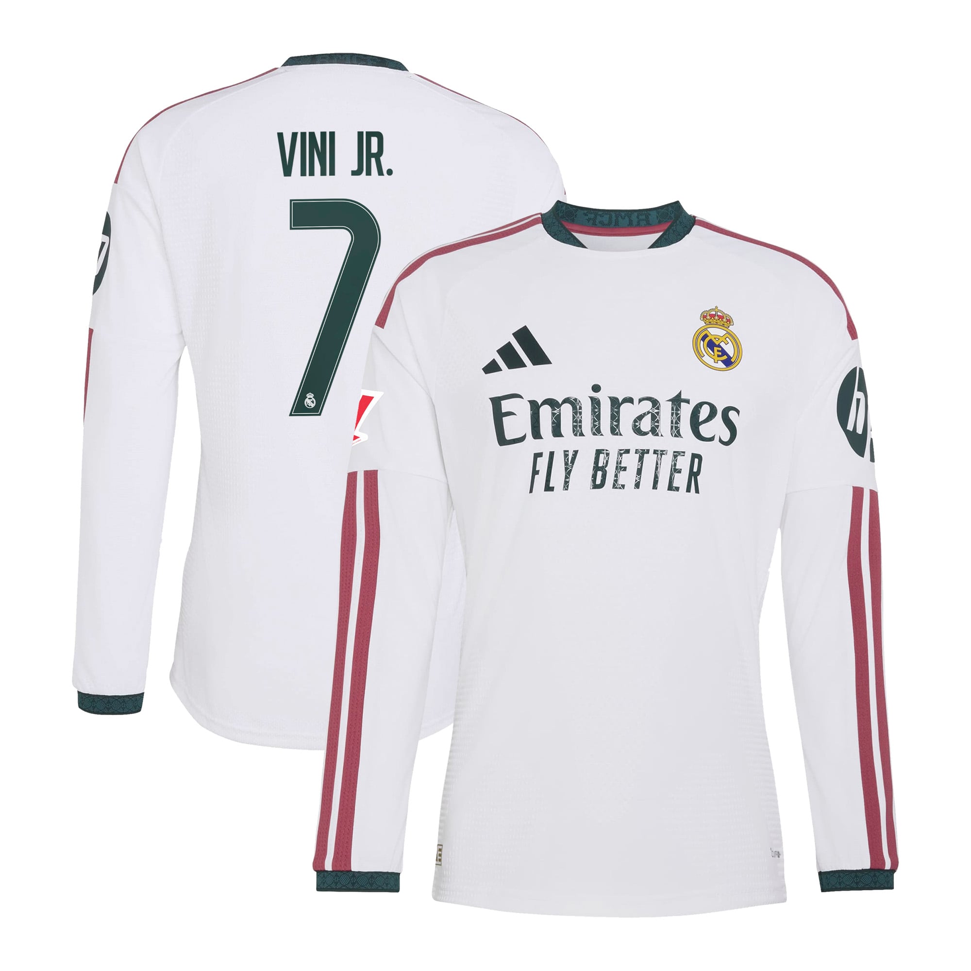 Maillot domicile authentique à manches longues adidas Vini Jr. blanc Real Madrid 2026/27 pour homme