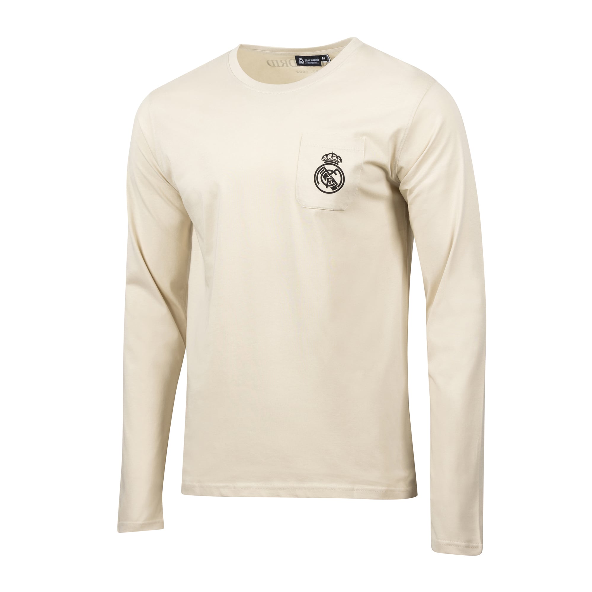 T-shirt à manches longues décontracté Real Madrid pour homme, design sport suédois, couleur beige.
