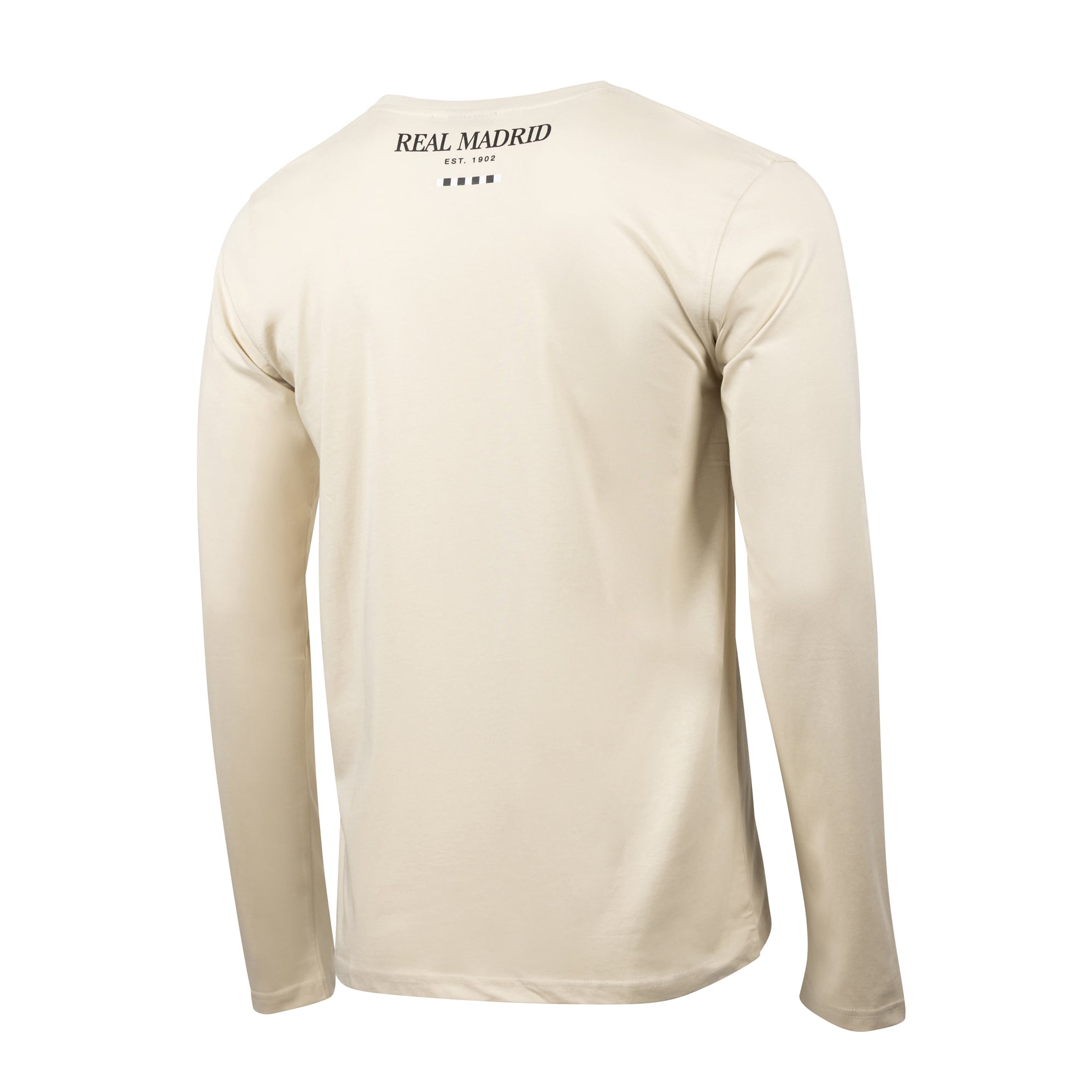 T-shirt à manches longues décontracté Real Madrid pour homme, design sport suédois, couleur beige.