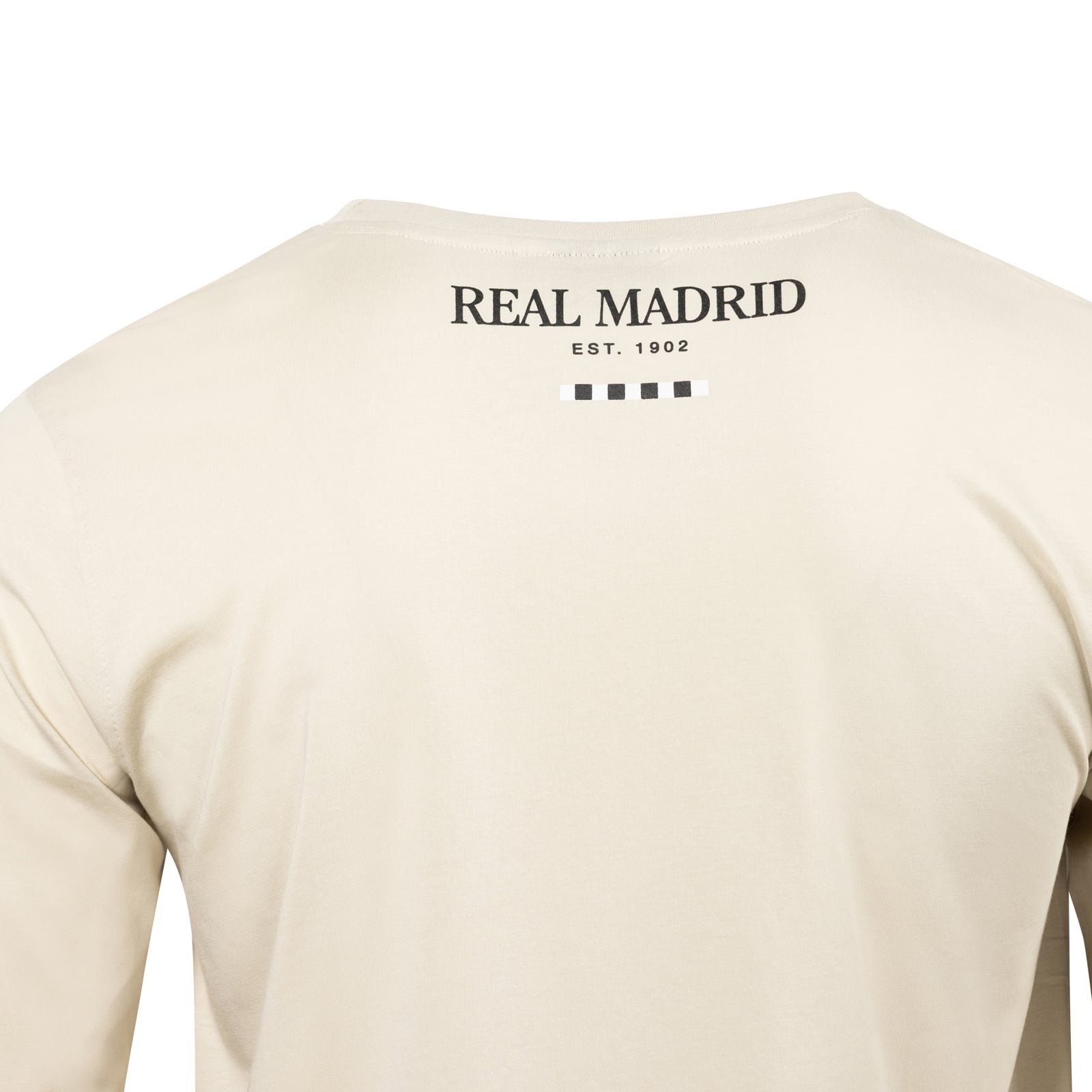 T-shirt à manches longues décontracté Real Madrid pour homme, design sport suédois, couleur beige.