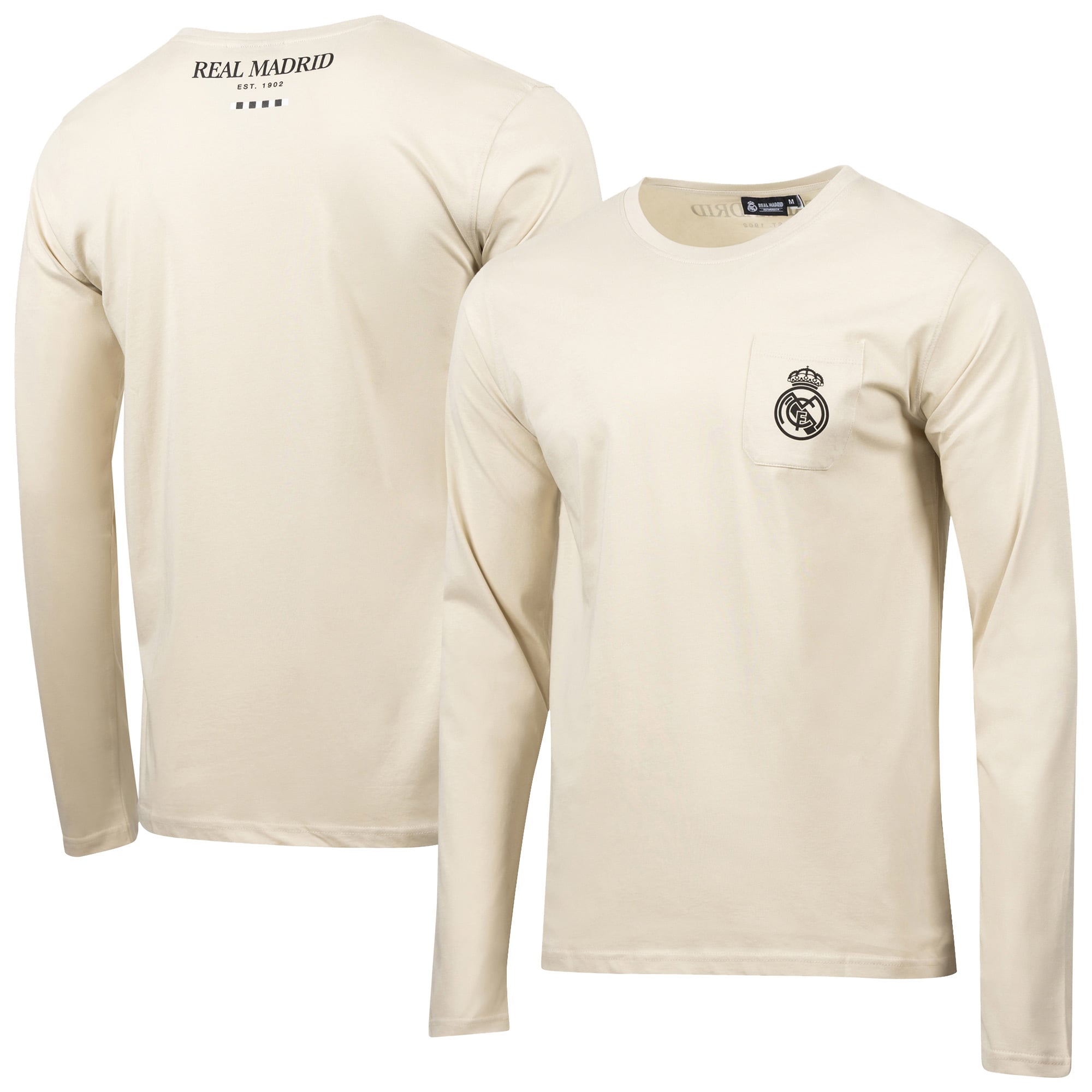 T-shirt à manches longues décontracté Real Madrid pour homme, design sport suédois, couleur beige.