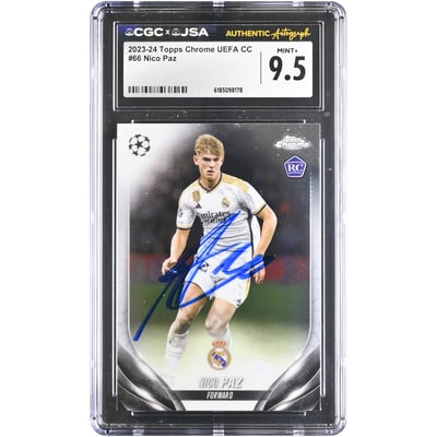 Carte de recrue autographiée de Nico Paz (Real Madrid) 2023-24 Topps Chrome UEFA CC #66, authentifiée CGC MINT+ 9.5