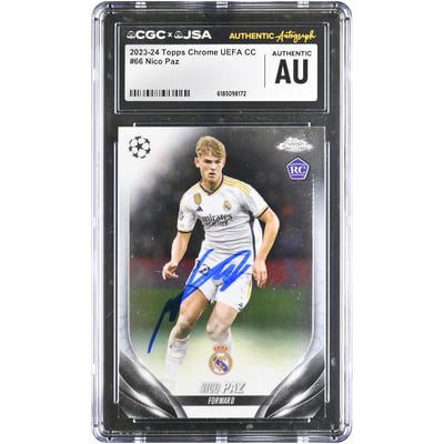Carte de recrue autographiée de Nico Paz (Real Madrid) 2023-24 Topps Chrome UEFA CC #66 authentifiée par CGC