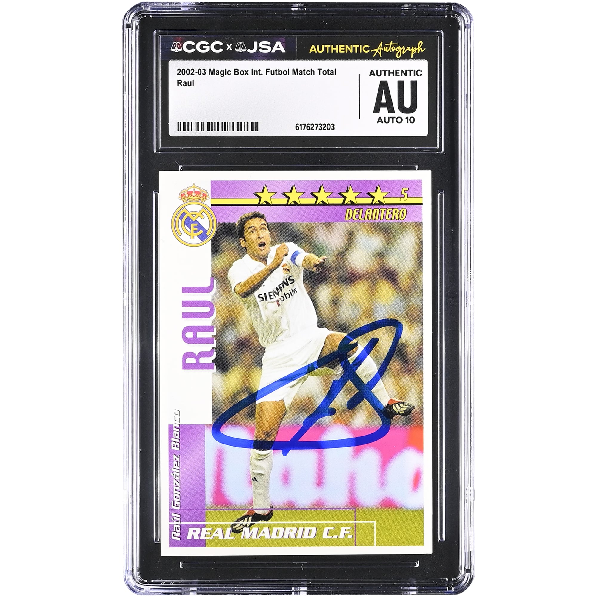 Raúl González Real Madrid Autographed 2002-03 Magic Box Int. Futbol Match Total #NNO CGC Authenticated Auto 10 Card