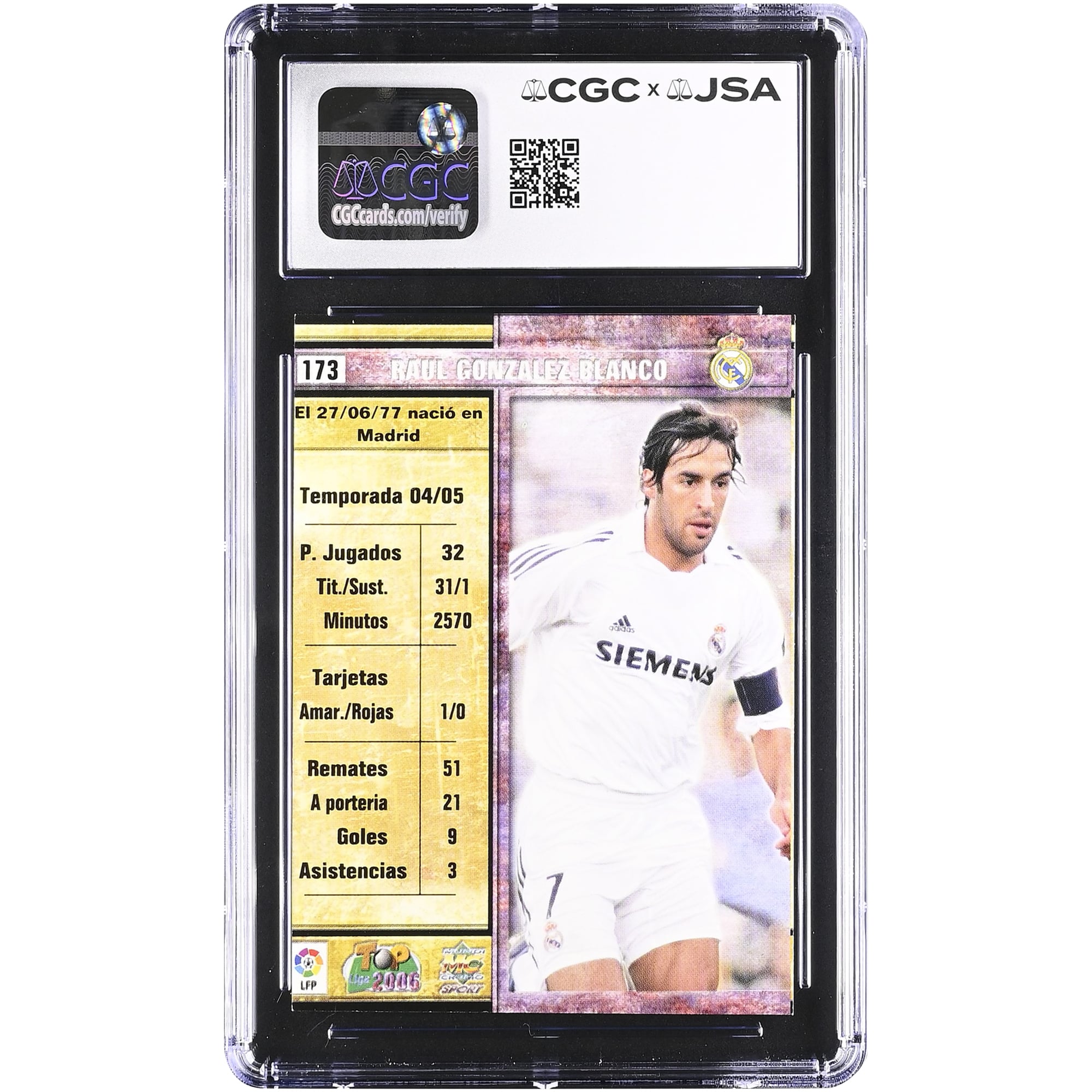 Raúl González Real Madrid Autographed 2005-06 Mundicromo Top Liga #173 CGC Authenticated Auto 10 Card