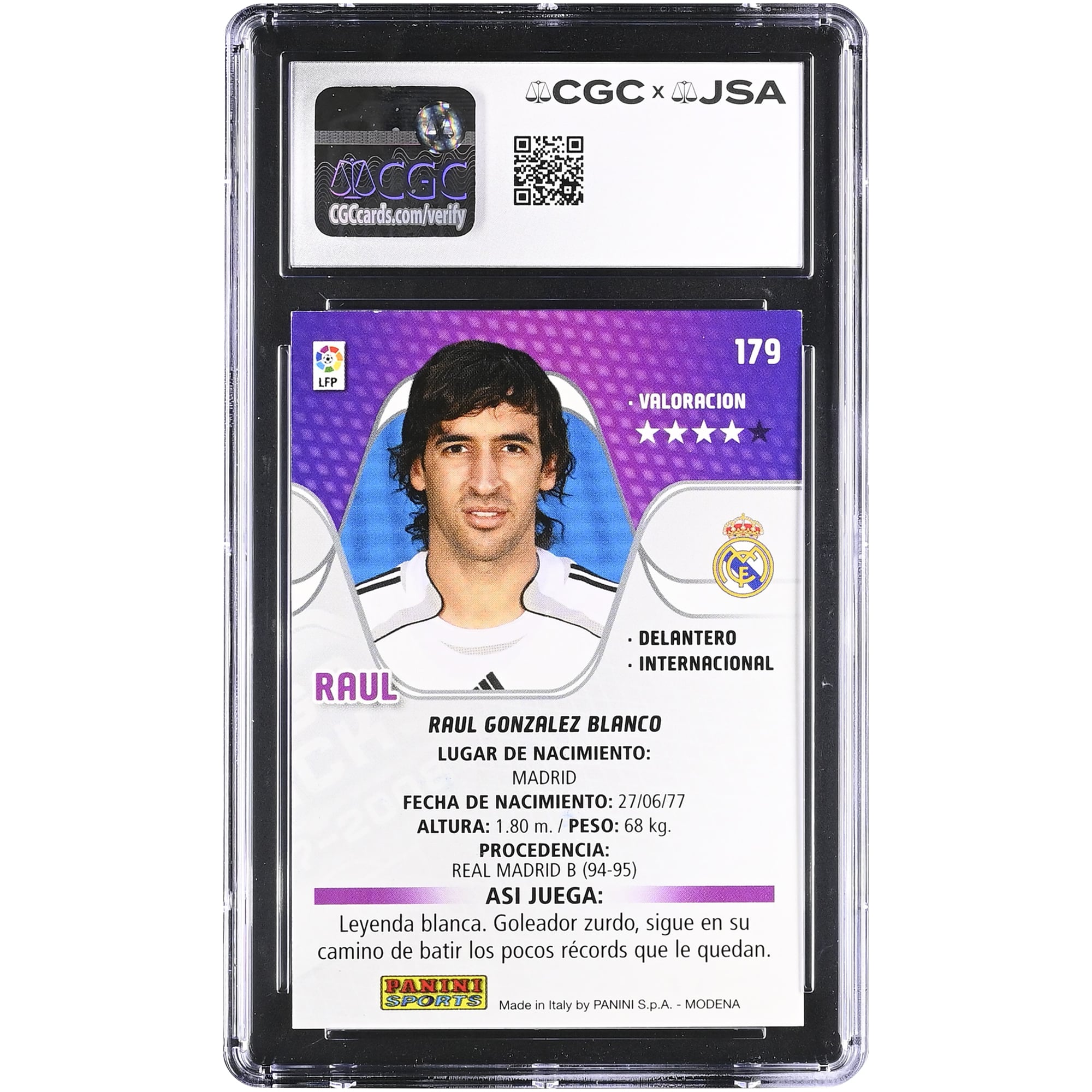 Raúl González Real Madrid Autographed 2007-08 Panini Megacracks #179 CGC Authenticated Auto 10 Card