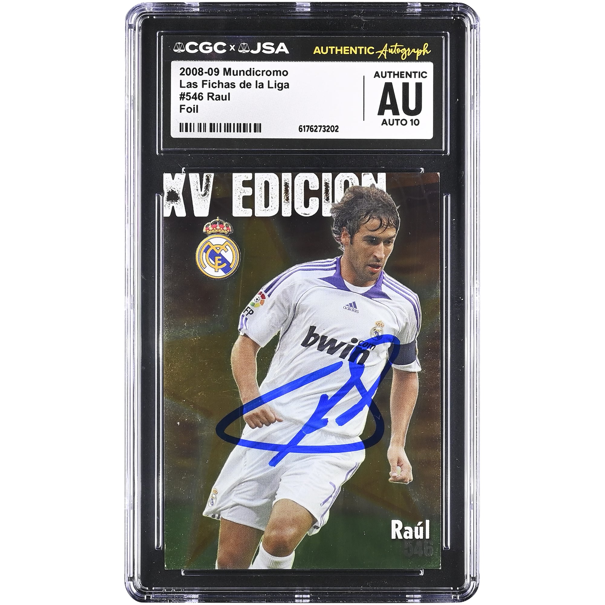 Raúl González Real Madrid Autographed 2008-09 Mundicromo Las Fichas de la Liga Foil #546 CGC Authenticated Auto 10 Card