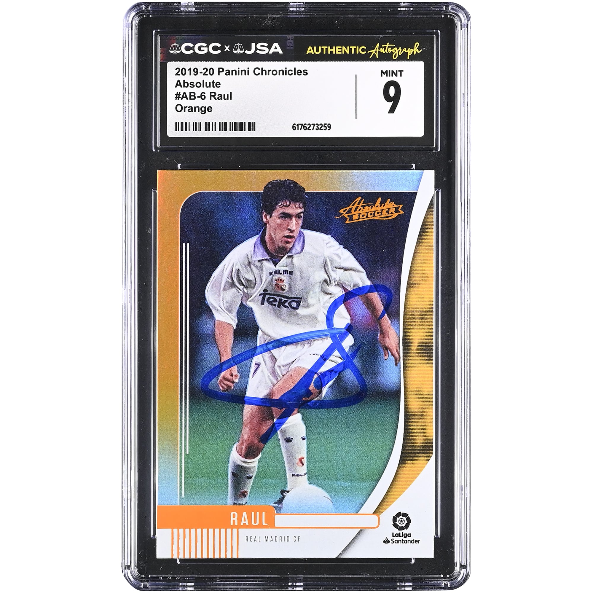 Raúl González Real Madrid Autographed 2019-20 Panini Chronicles Absolute Orange #AB-6 CGC Authenticated Mint 9 Card