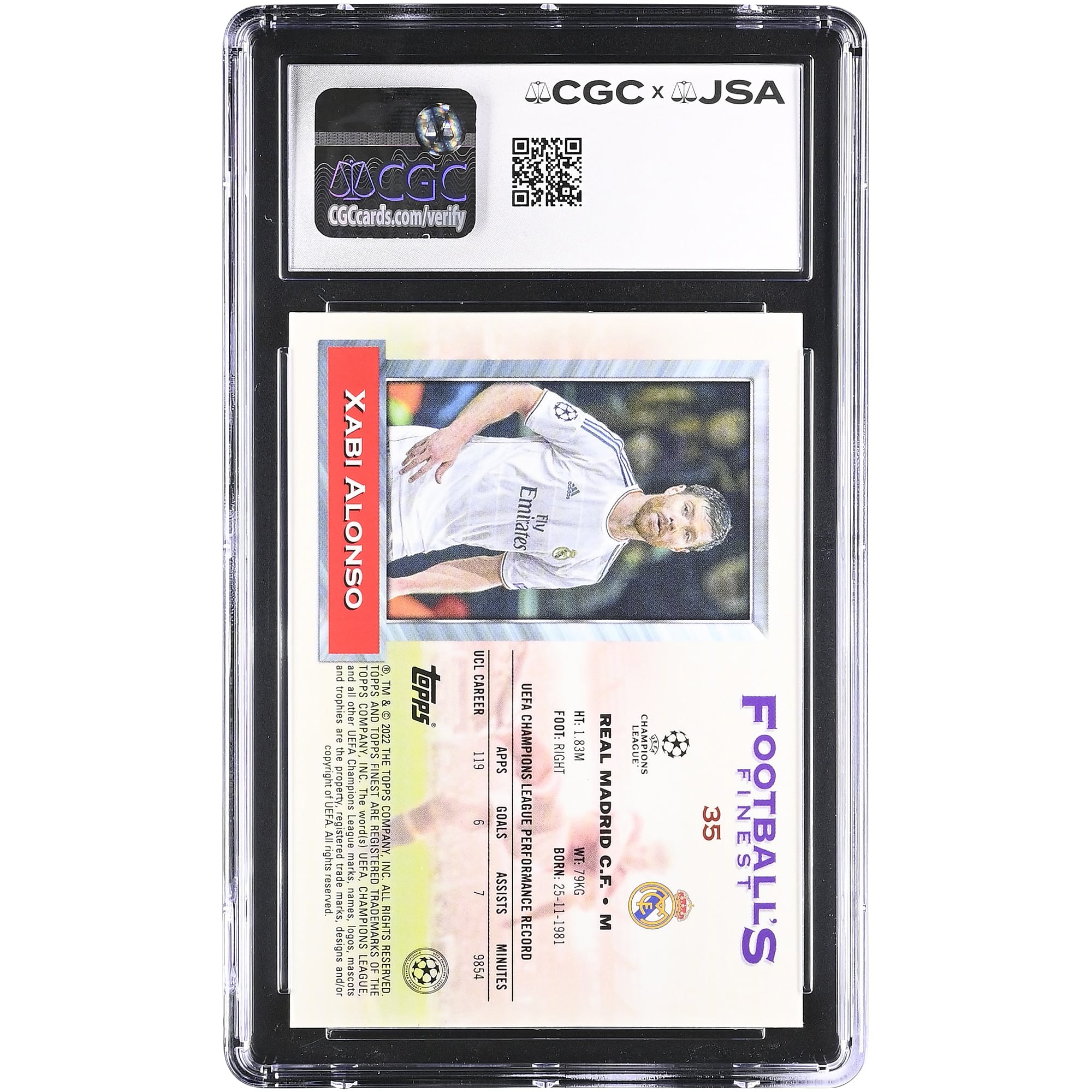 Xabi Alonso Real Madrid Autographed 2021-22 Topps Finest Flashbacks UCL #35 CGC Authenticated 9.5/10 Card