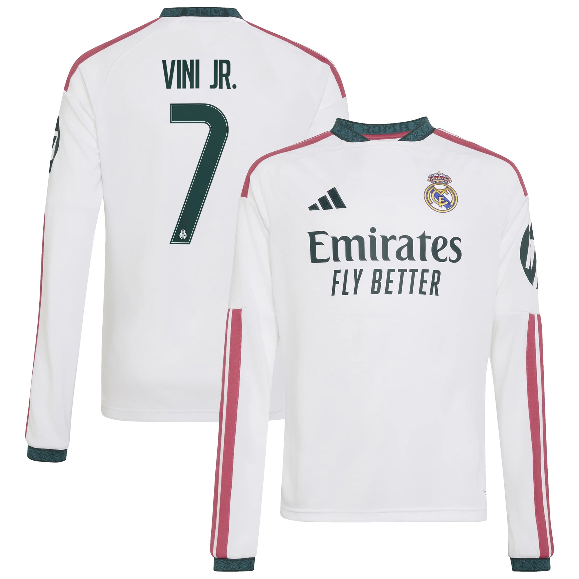 Maillot domicile réplique manches longues adidas Vini Jr. blanc Real Madrid 2026/27 pour enfant