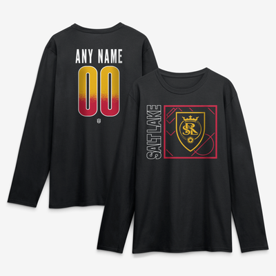 Real Salt Lake  Home Field Pop Personalized Name & Number Long Sleeve T-Shirt - Black