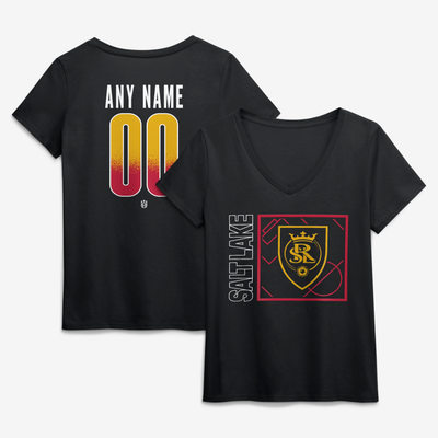 Real Salt Lake Women's Home Field Pop Personalized Name & Number V-Neck T-Shirt - Black