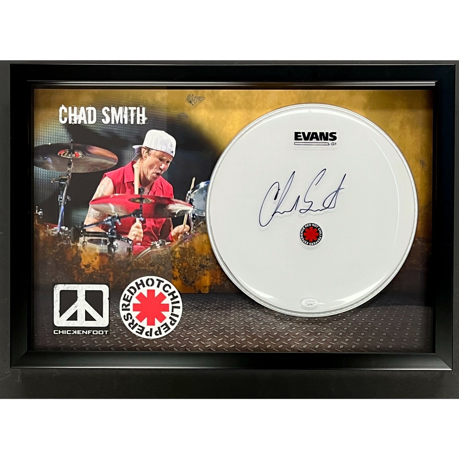 Chad Smith (Red Hot Chili Peppers) signed drumhead custom framed 