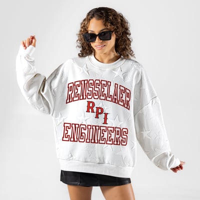 Rensselaer Polytechnic Institute Engineers Gameday Couture Women's  Big Play Energy Tonal Star Embossed Sweatshirt - White