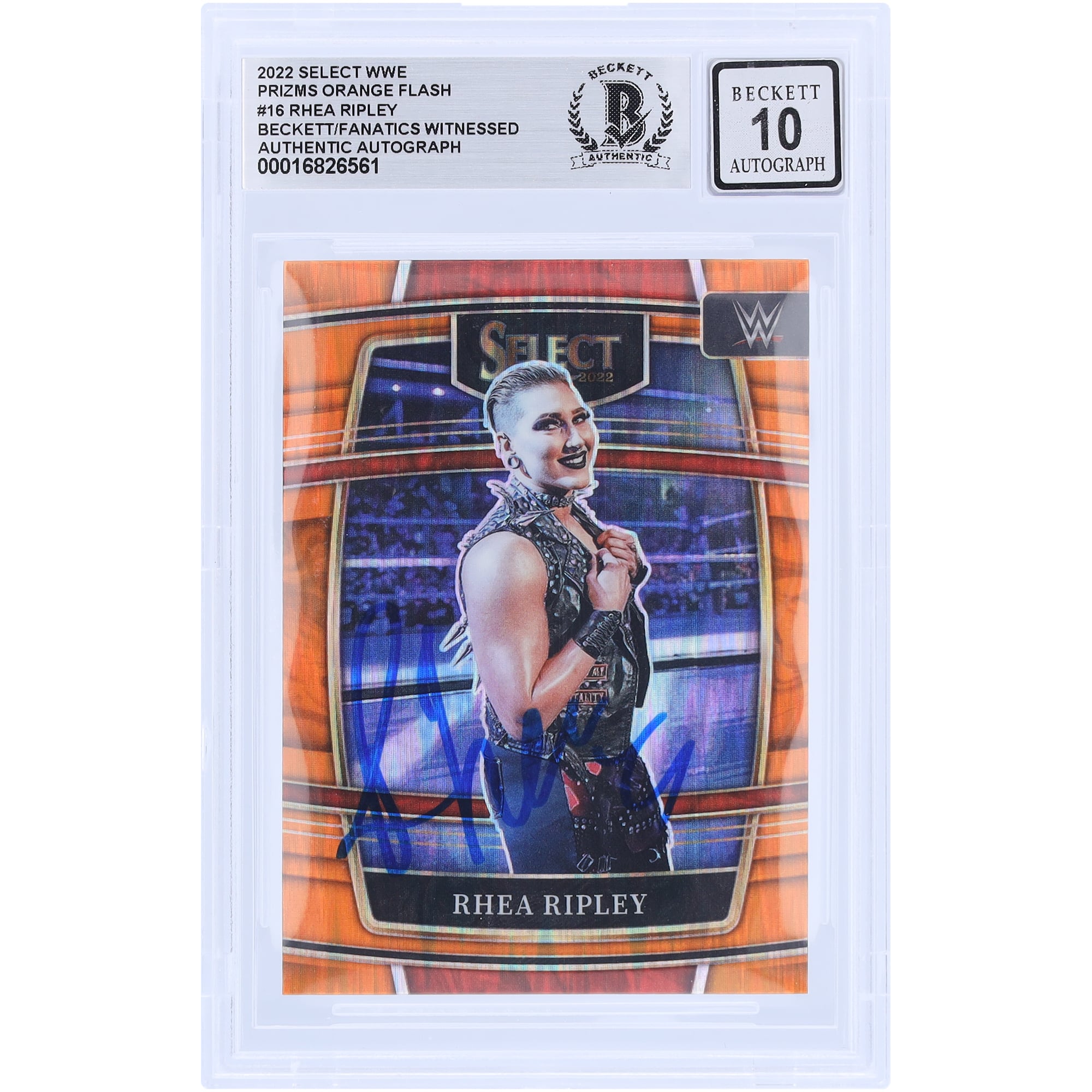Rhea Ripley WWE Autographed 2022 Panini Select Orange Flash Prizm 