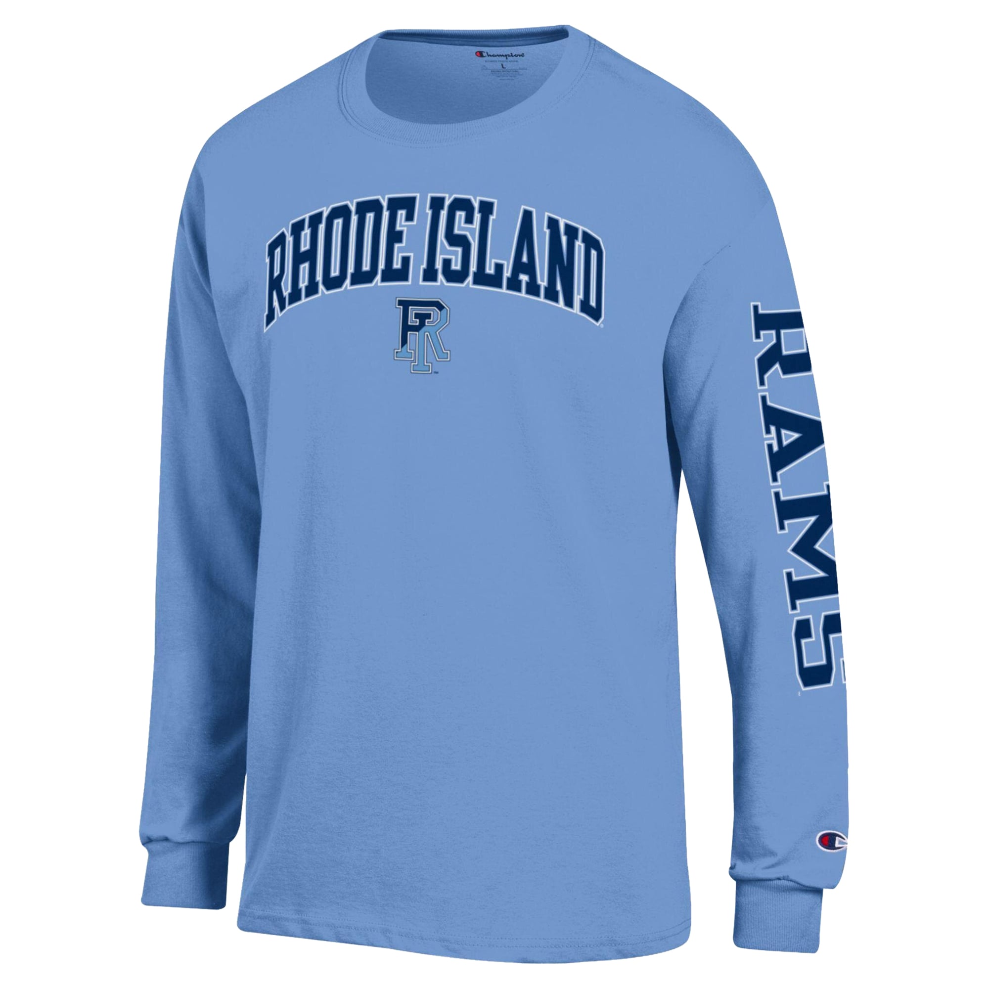 T-shirt à manches longues Champion bleu clair avec logo en forme d'arche des Rhode Island Rams pour homme