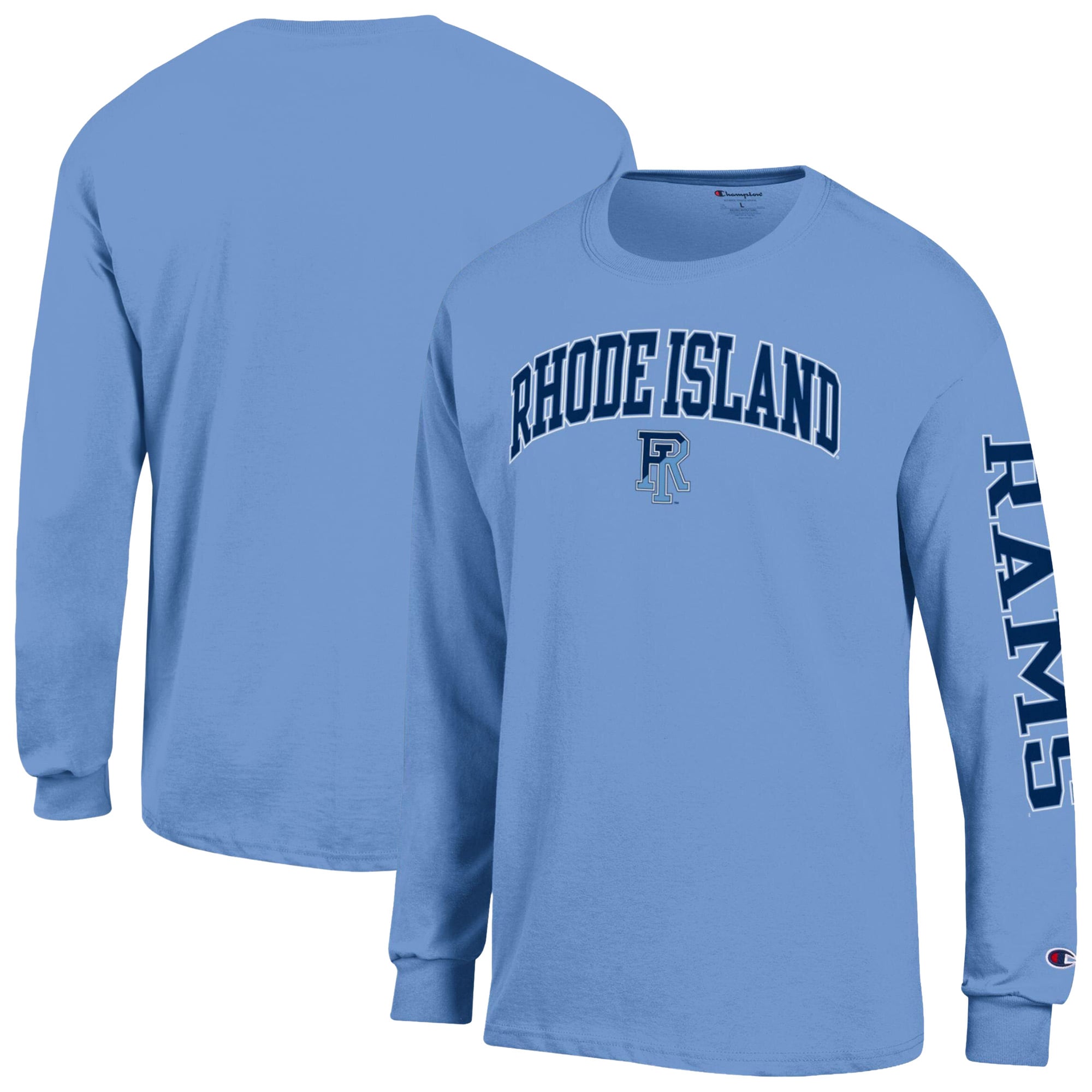 T-shirt à manches longues Champion bleu clair avec logo en forme d'arche des Rhode Island Rams pour homme
