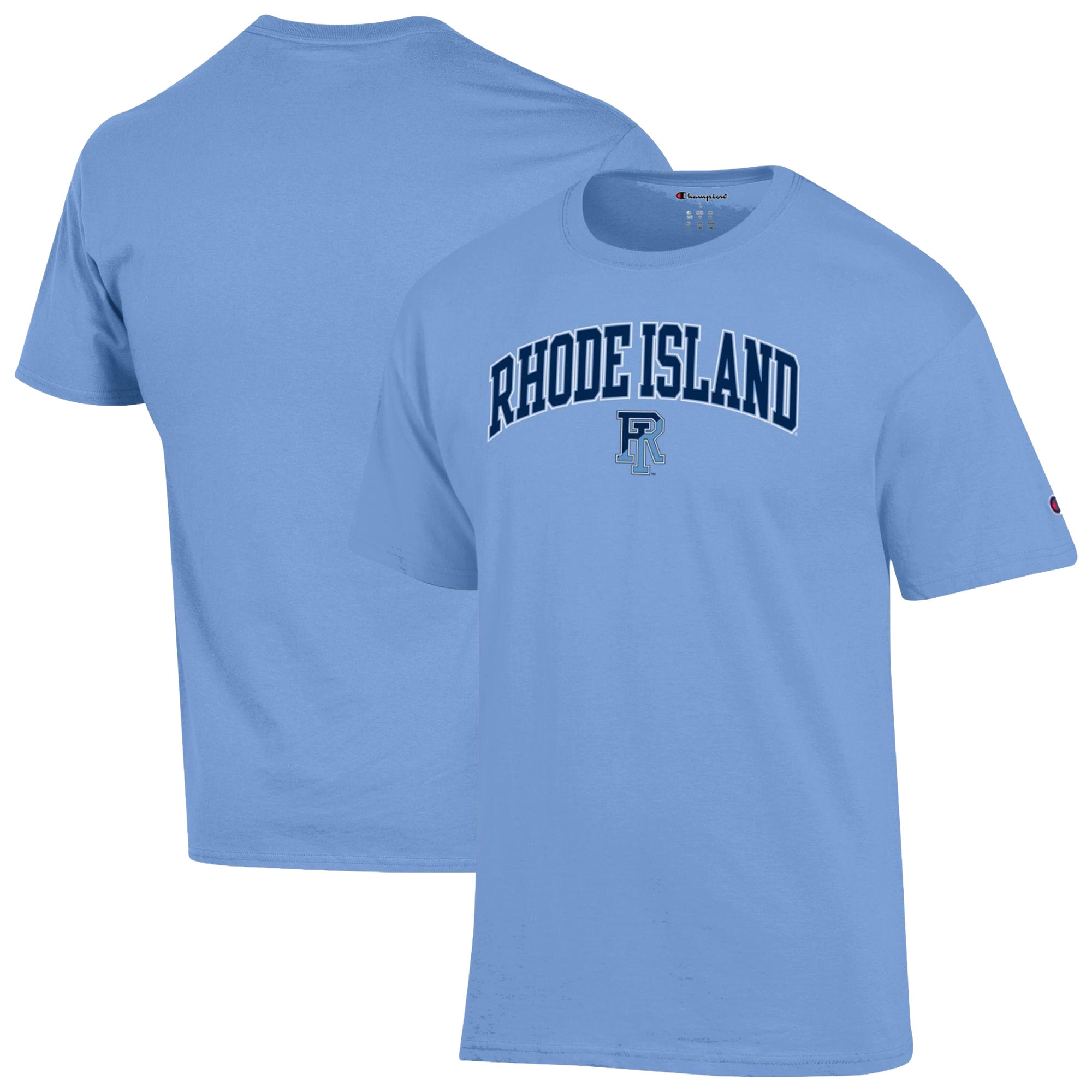 T-shirt Champion bleu clair pour homme avec logo en forme d'arche des Rhode Island Rams