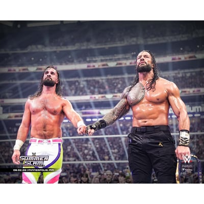 Roman Reigns & Seth Rollins WWE Unsigned Fanatics Authentic SummerSlam 2026 Fist Bump Photograph
