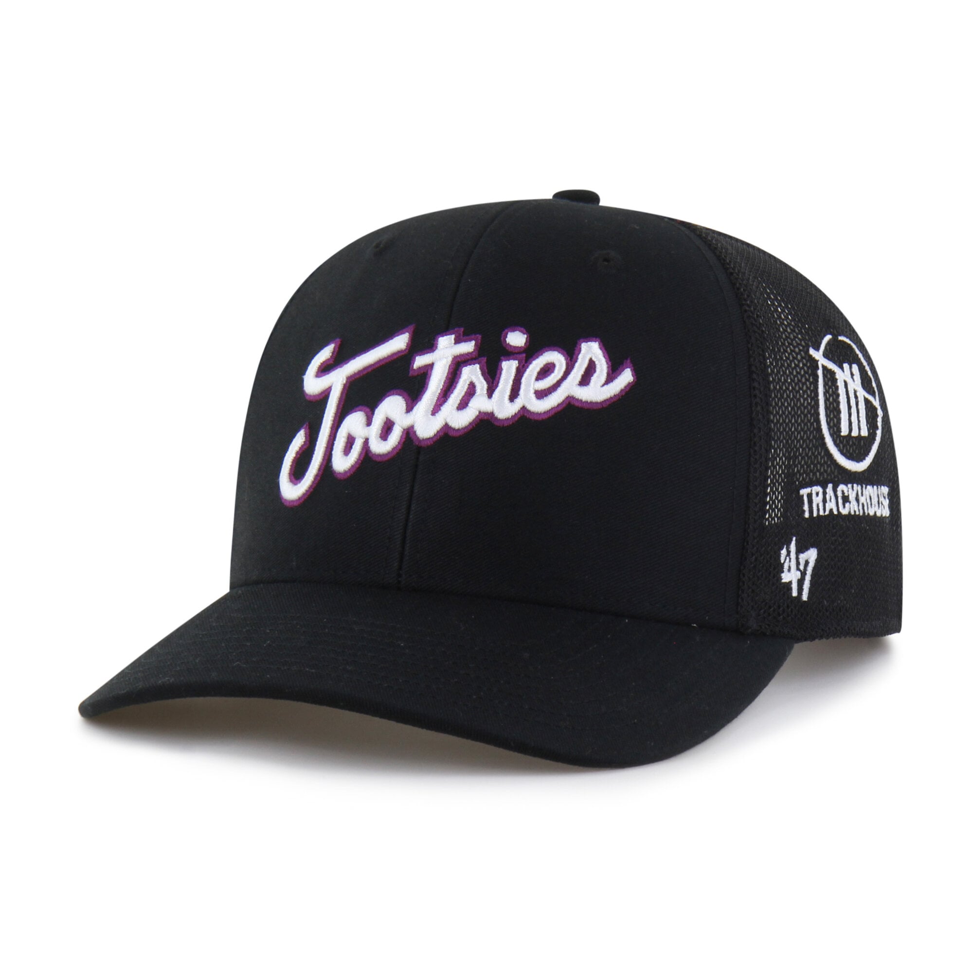 Casquette trucker ajustable pour homme, modèle 47 rouge Ross Chastain, avec logo du sponsor et écusson latéral.