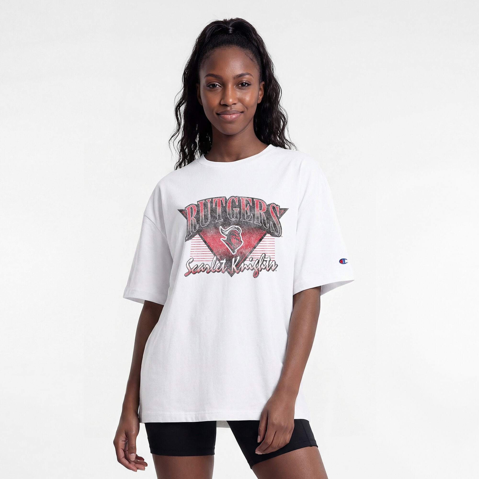 Women's Champion  White Rutgers Scarlet Knights Retro Oversized T-Shirt