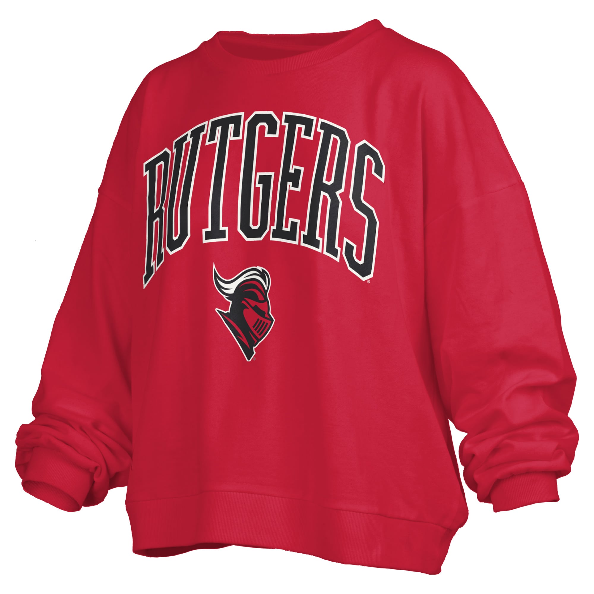 Women's Pressbox Scarlet Rutgers Knights Oversized Janise Arch Over Logo Fleece Sweatshirt