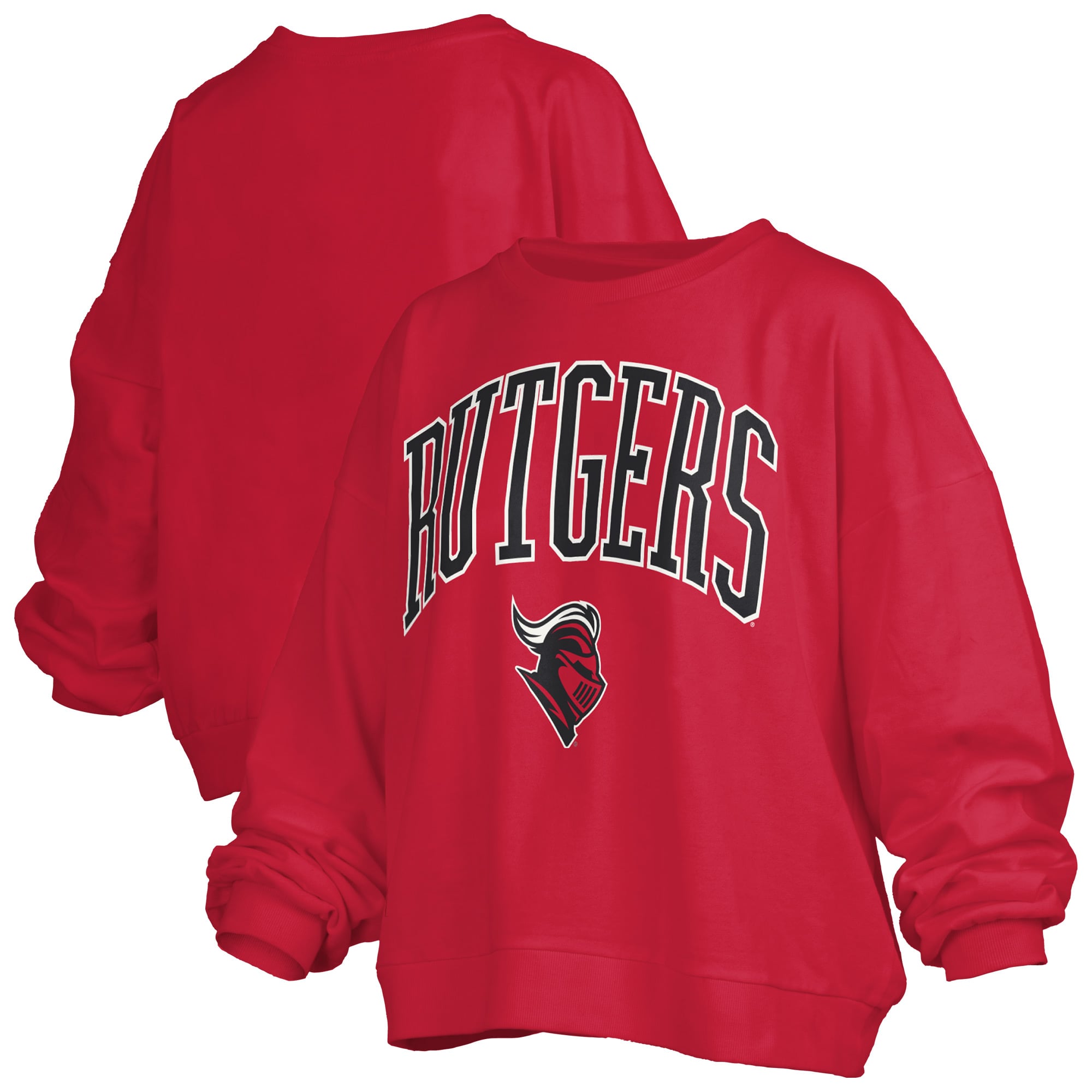 Women's Pressbox Scarlet Rutgers Knights Oversized Janise Arch Over Logo Fleece Sweatshirt