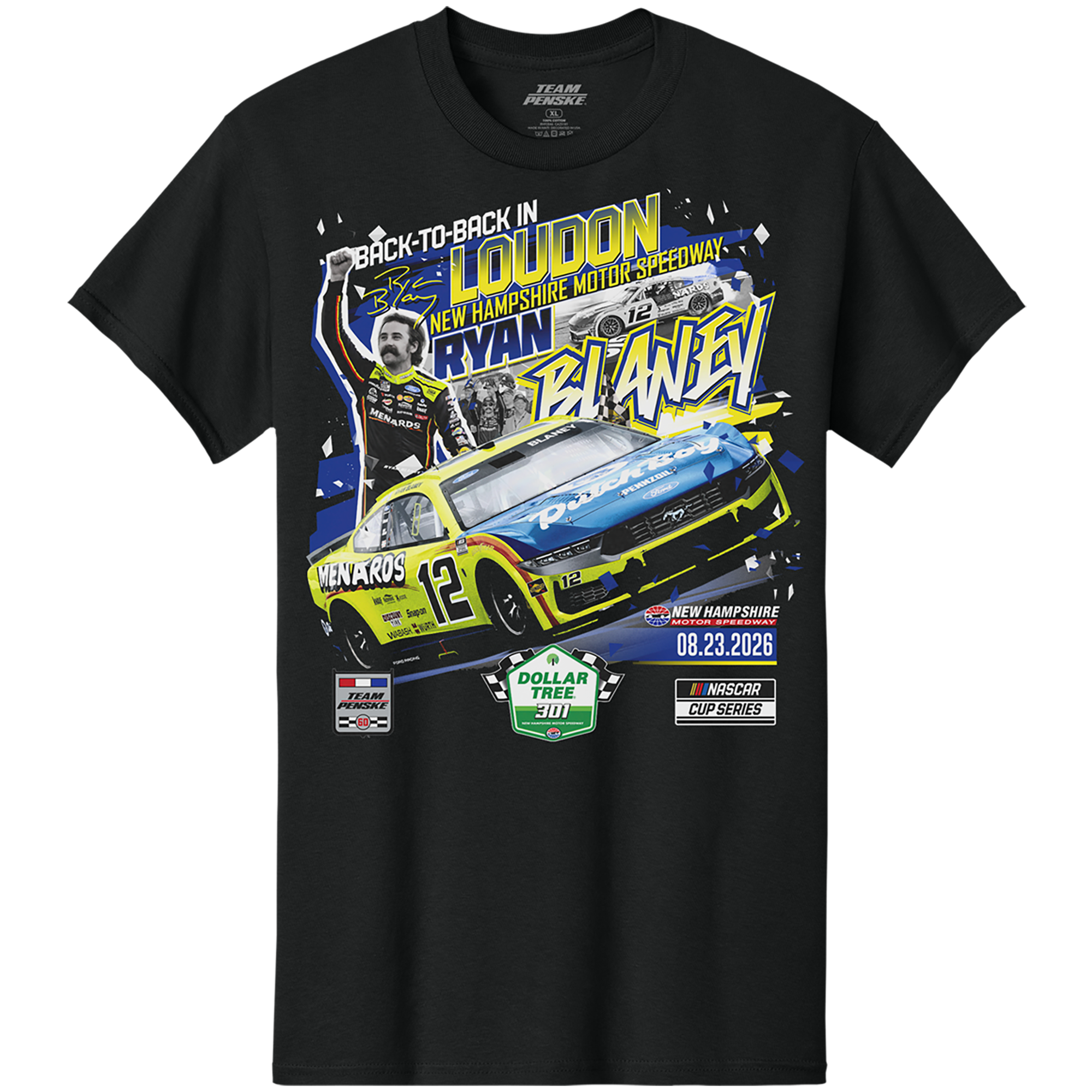 Men's Classic Ink Black Ryan Blaney 2026 Dollar Tree 301 Race Winner T-Shirt