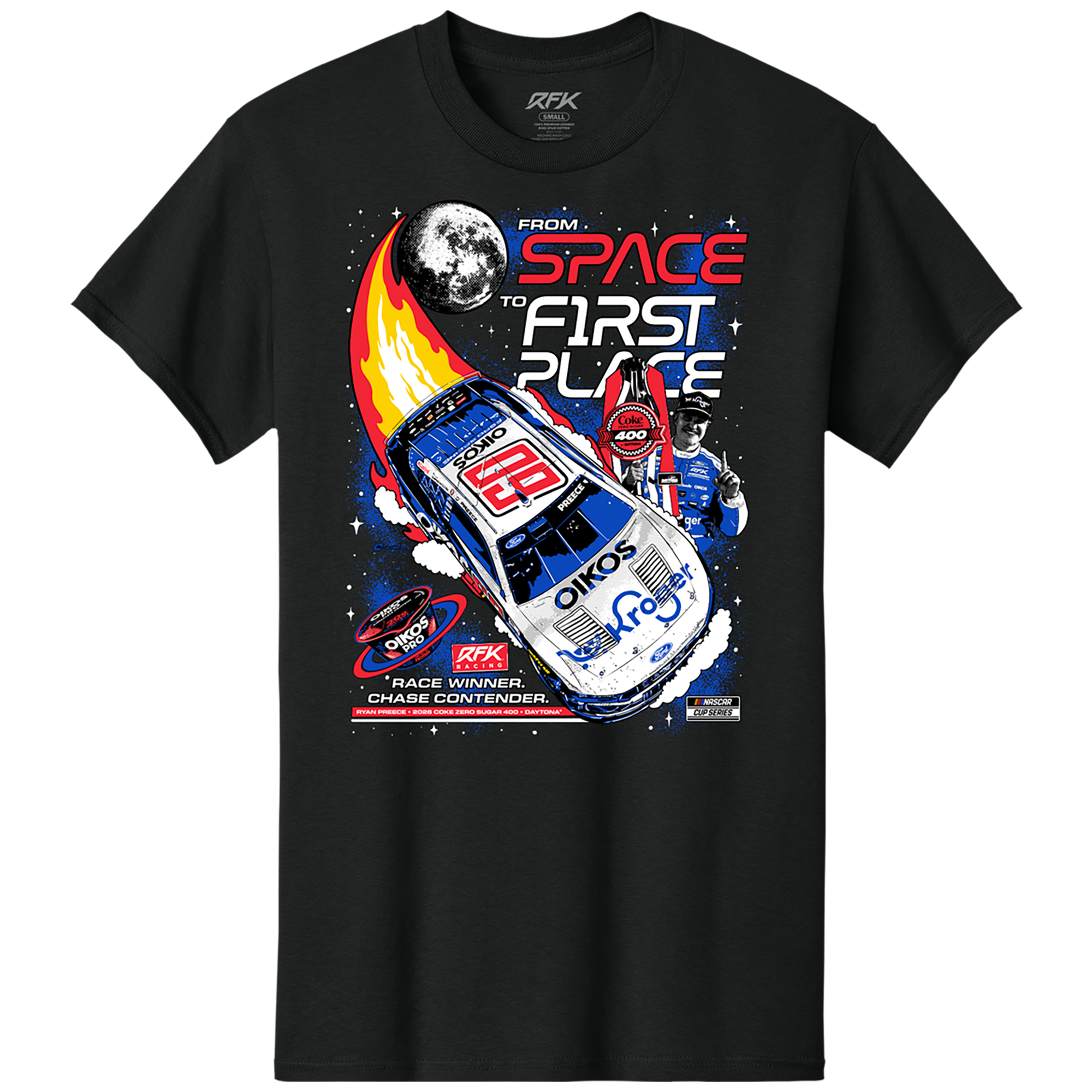 Men's Classic Ink Black Ryan Preece 2026 Coke Zero Sugar 400 Race Winner T-Shirt