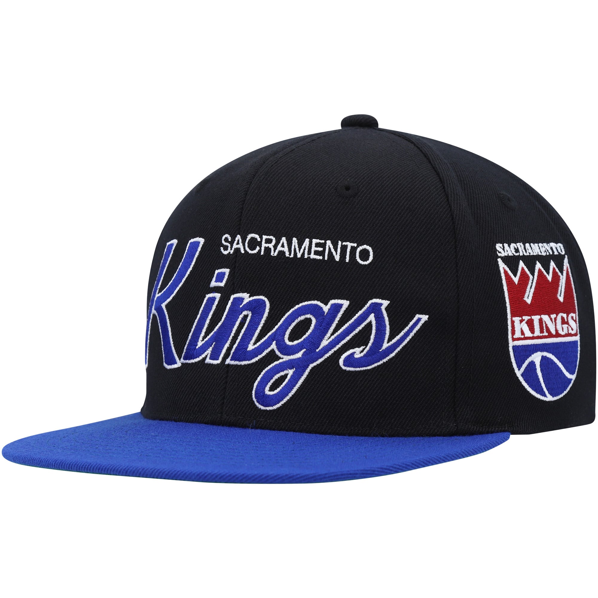 Men's Sacramento Kings Mitchell & Ness Black Hardwood Classics MVP Team Script 2.0 Snapback Hat