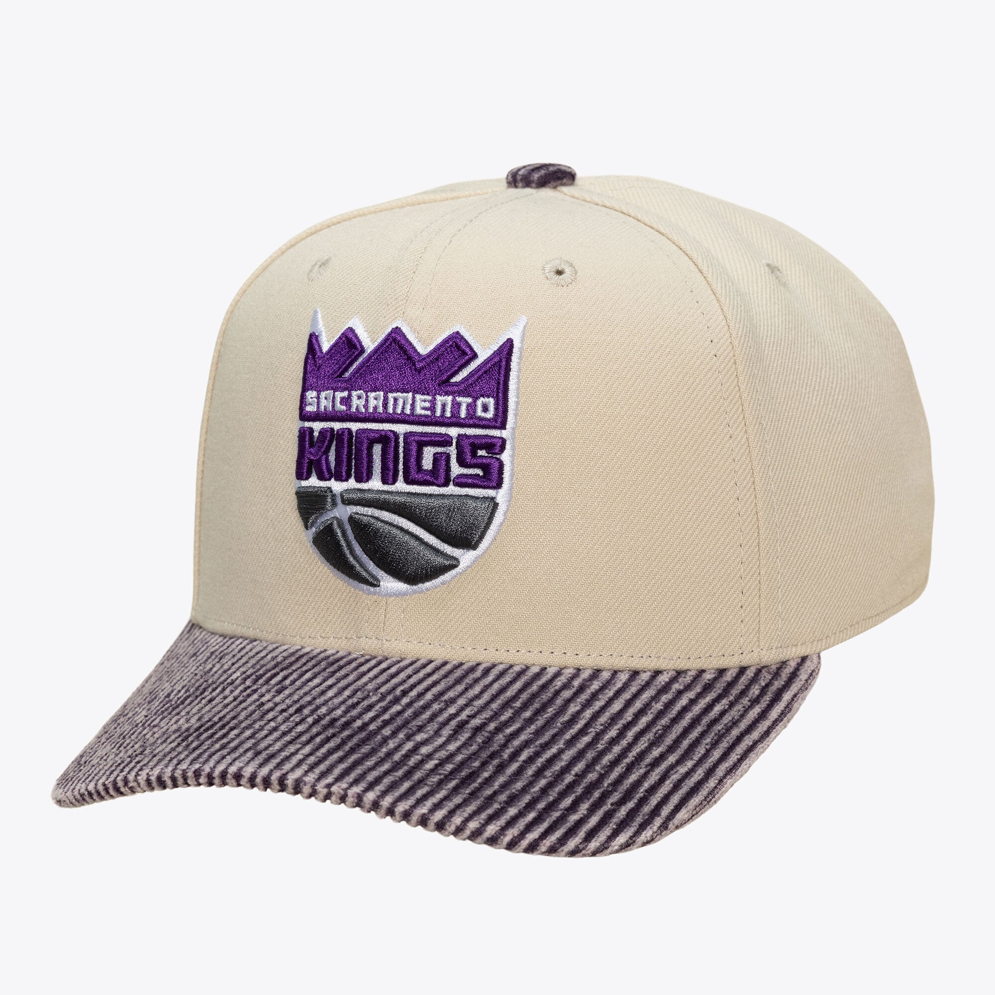 Men's Mitchell & Ness Cream/Purple Sacramento Kings Washed Corduroy Pro Crown Snapback Hat