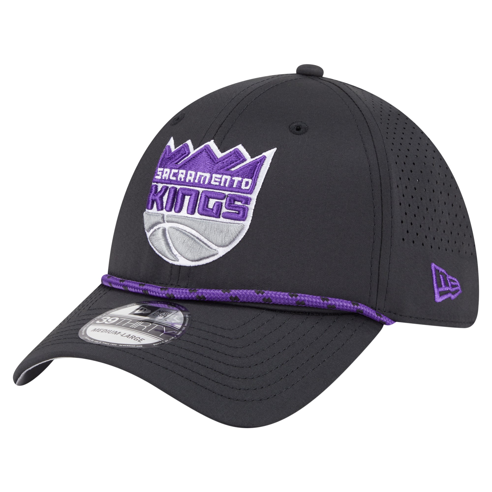 Men's Sacramento Kings New Era Black Featherweight Poly Rope Flex 39Thirty Hat