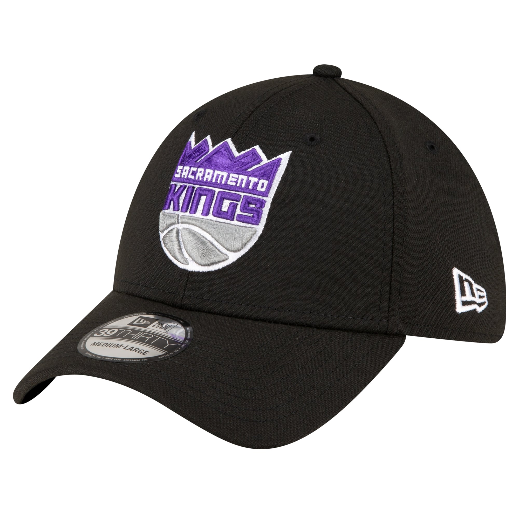 Men's Sacramento Kings New Era Black Logo 39THIRTY Flex Hat