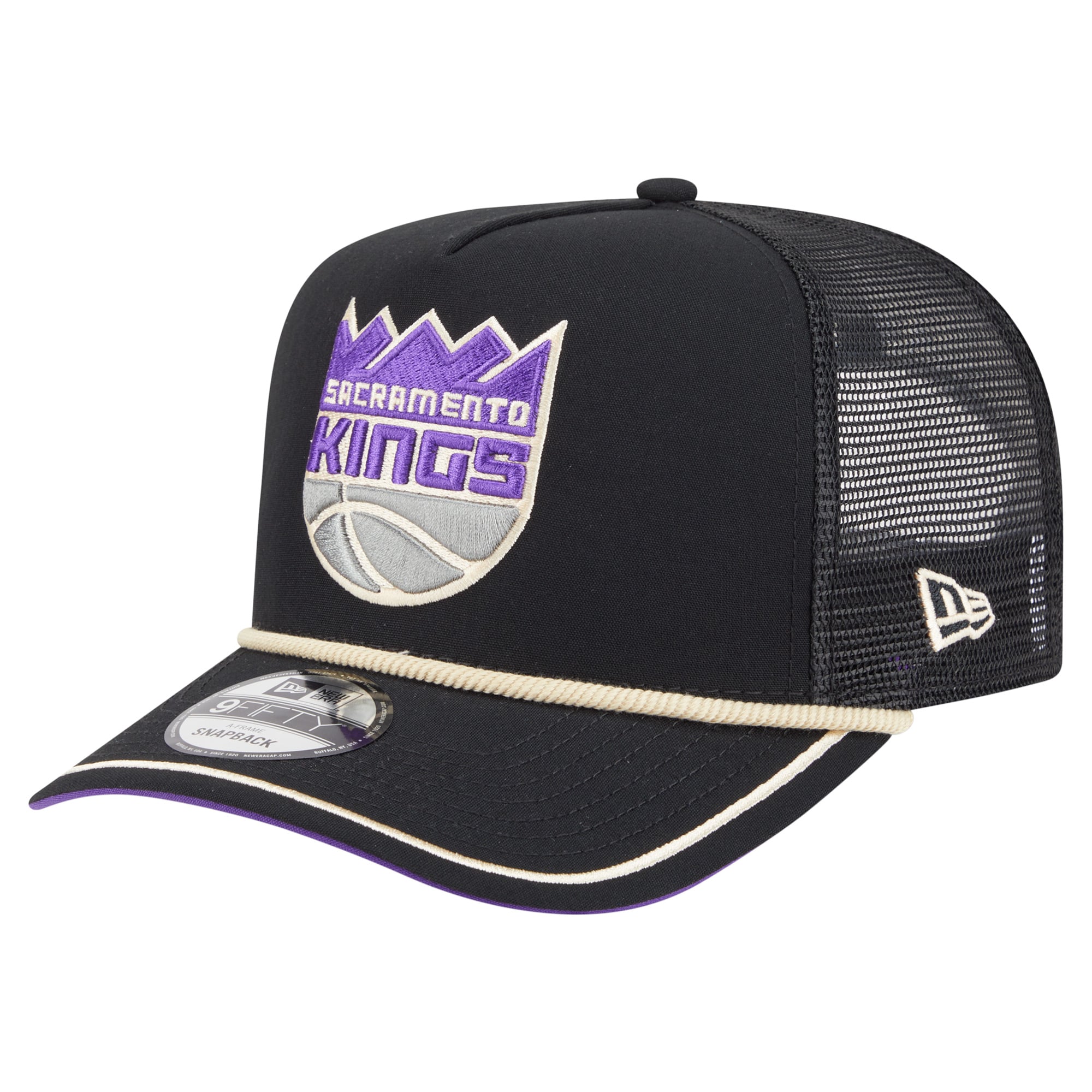 Men's Sacramento Kings New Era Black Vintage Team Rope A-Frame 9FIFTY Snapback Hat