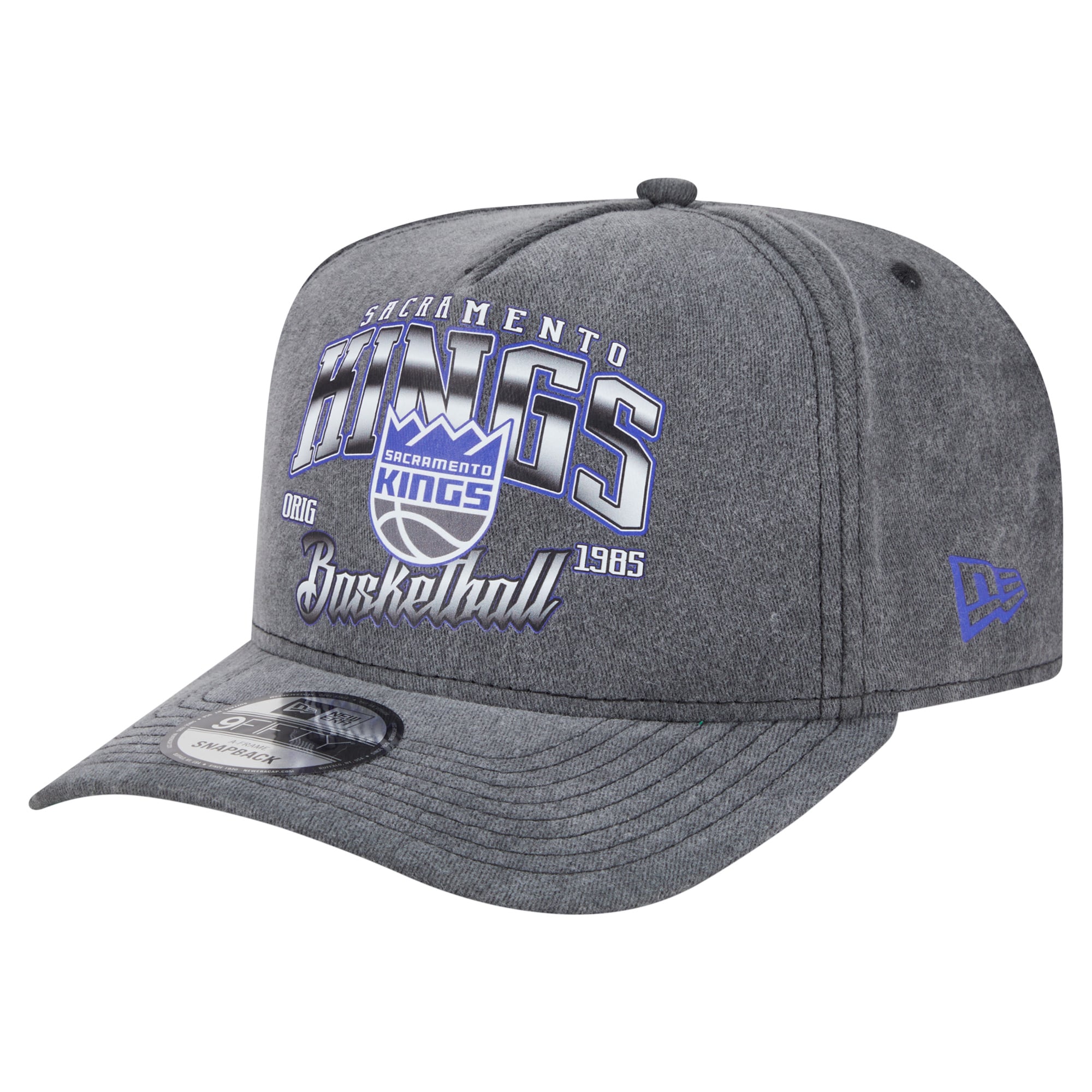 Men's Sacramento Kings New Era Charcoal Throwback Washed Pre-Curved 9FIFTY Snapback Hat