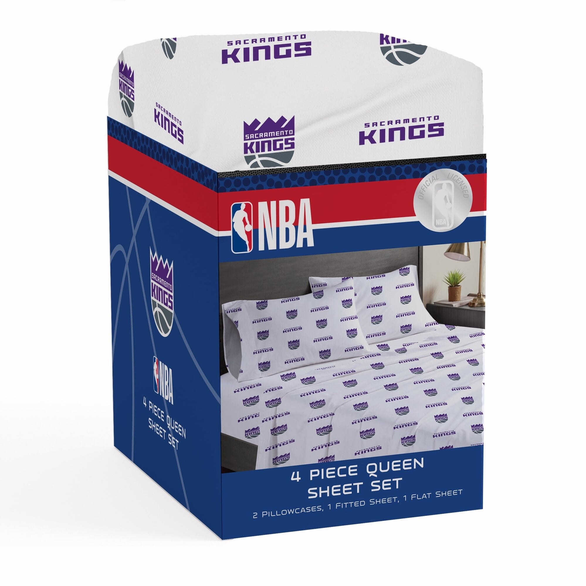 Ensemble de draps quatre pièces Pegasus Sacramento Kings pour lit queen