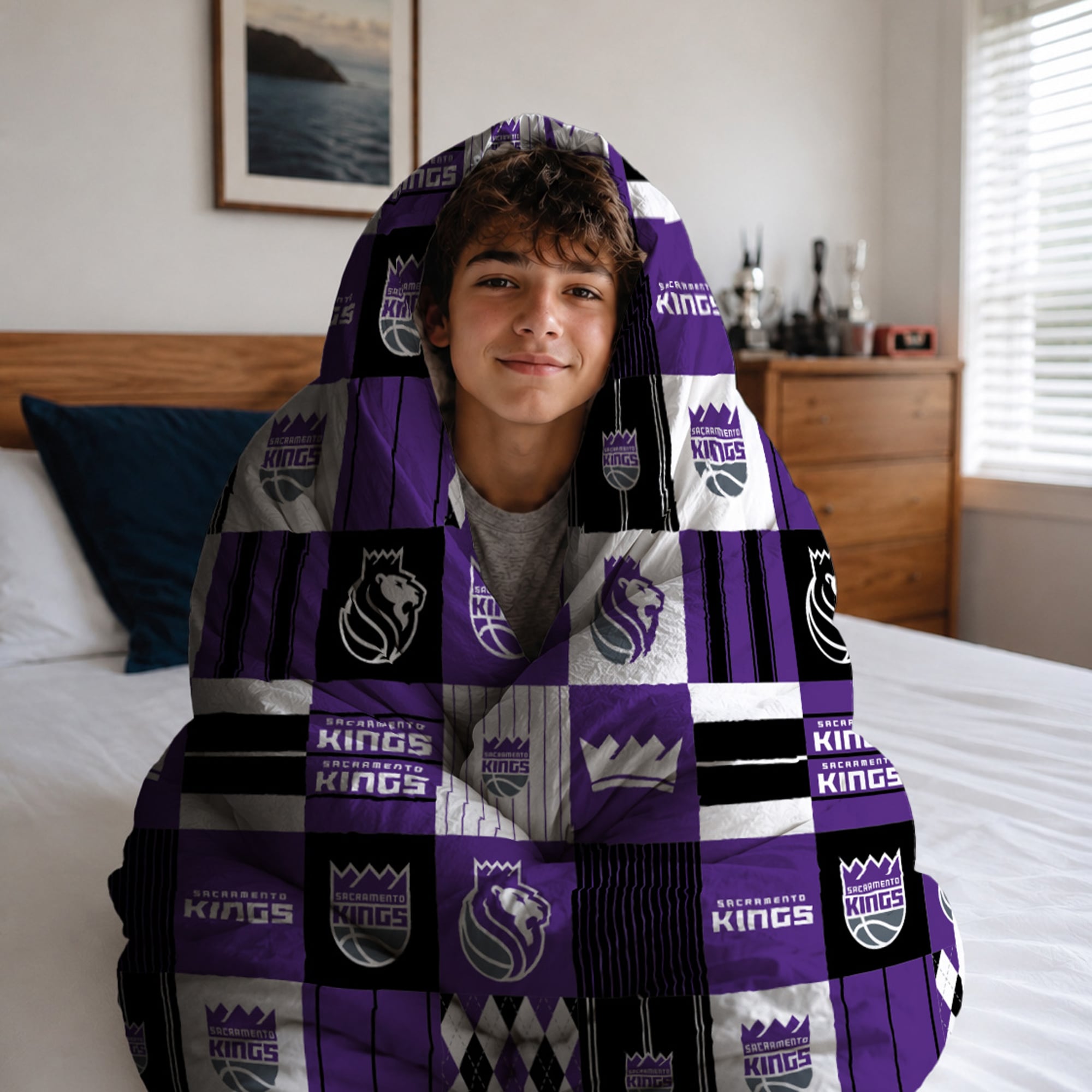 Ensemble de literie trois pièces Pegasus Sacramento Kings Patchwork Plaid pour lit double/queen