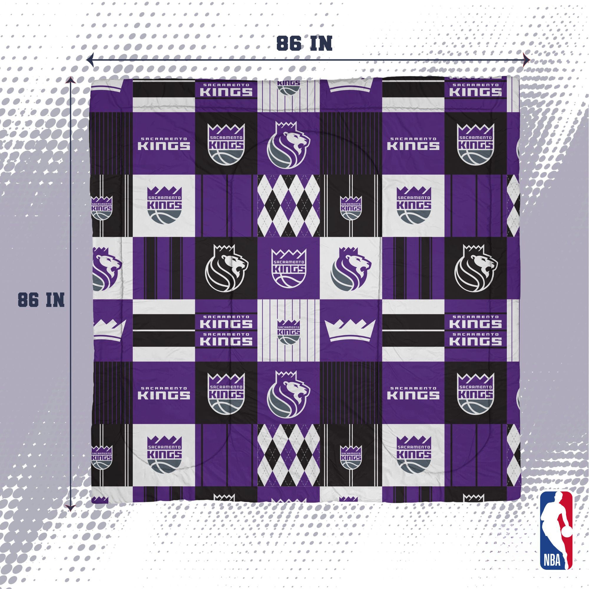 Ensemble de literie trois pièces Pegasus Sacramento Kings Patchwork Plaid pour lit double/queen
