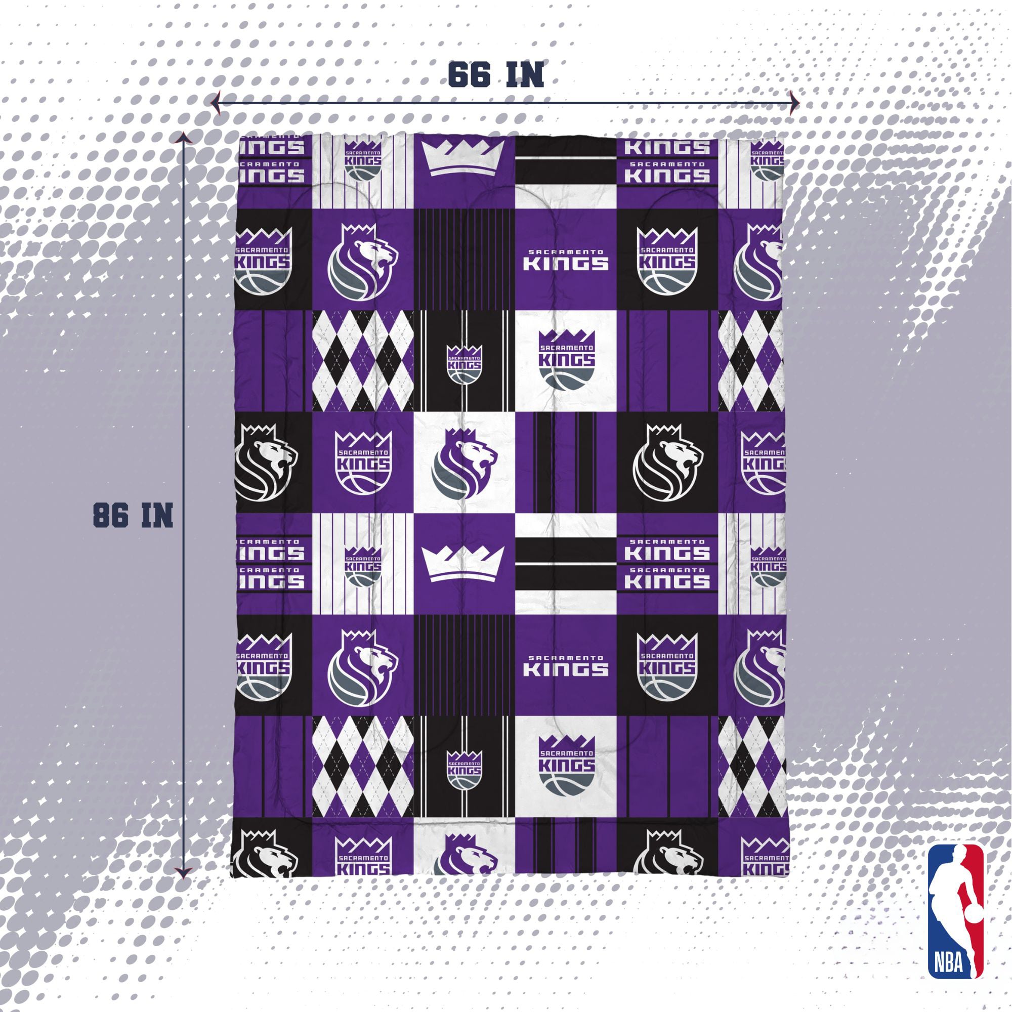 Ensemble de literie deux pièces Pegasus Sacramento Kings Patchwork Plaid pour lit simple/simple XL