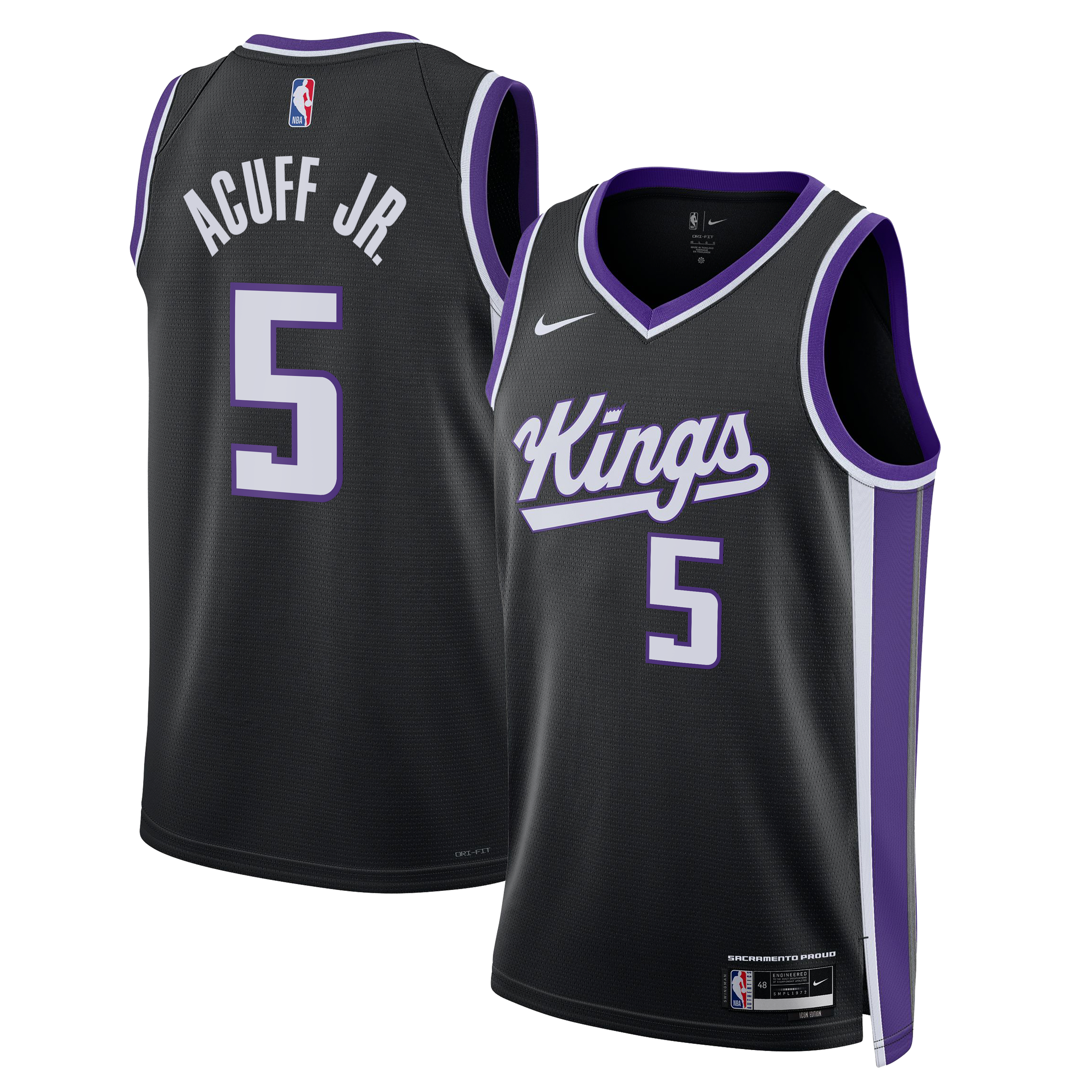 Maillot Swingman Nike Darius Acuff Jr. noir Sacramento Kings pour enfant - Édition Icon