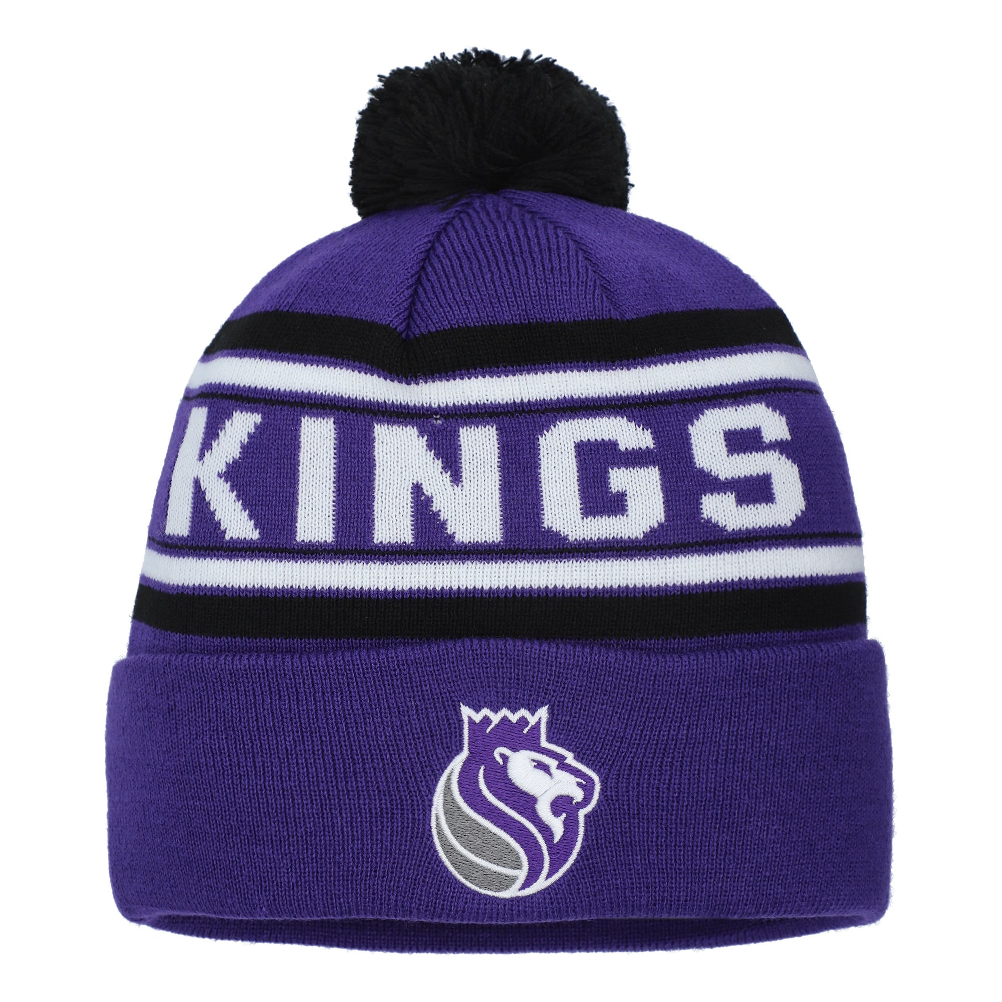 Bonnet en tricot à revers jacquard violet Sacramento Kings pour jeunes avec pompon