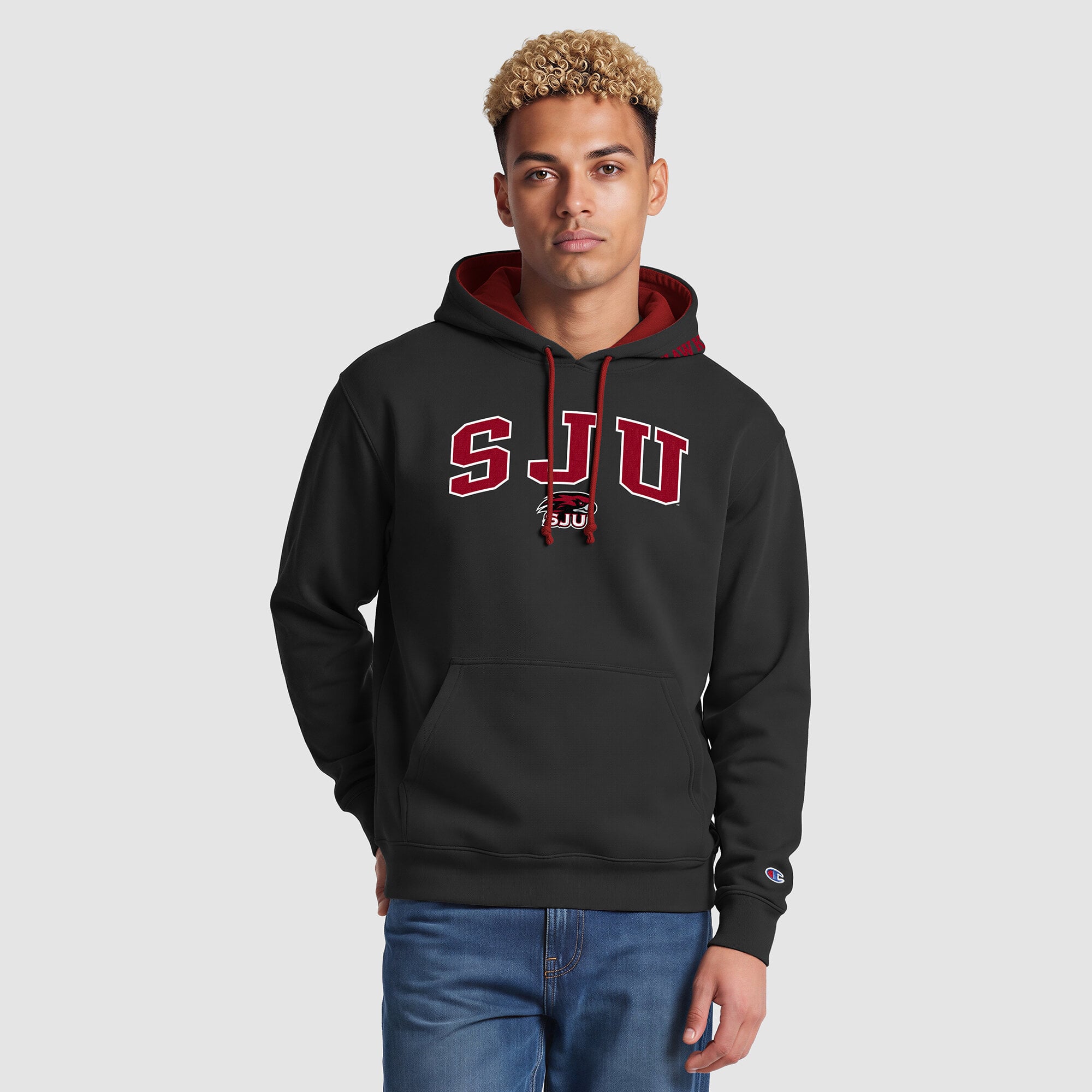 Sweat à capuche contrasté Champion noir/cramoisi Saint Joseph's Hawks pour homme