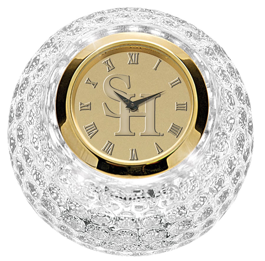 Gold Sam Houston State Bearkats Crystal Golf Ball Clock