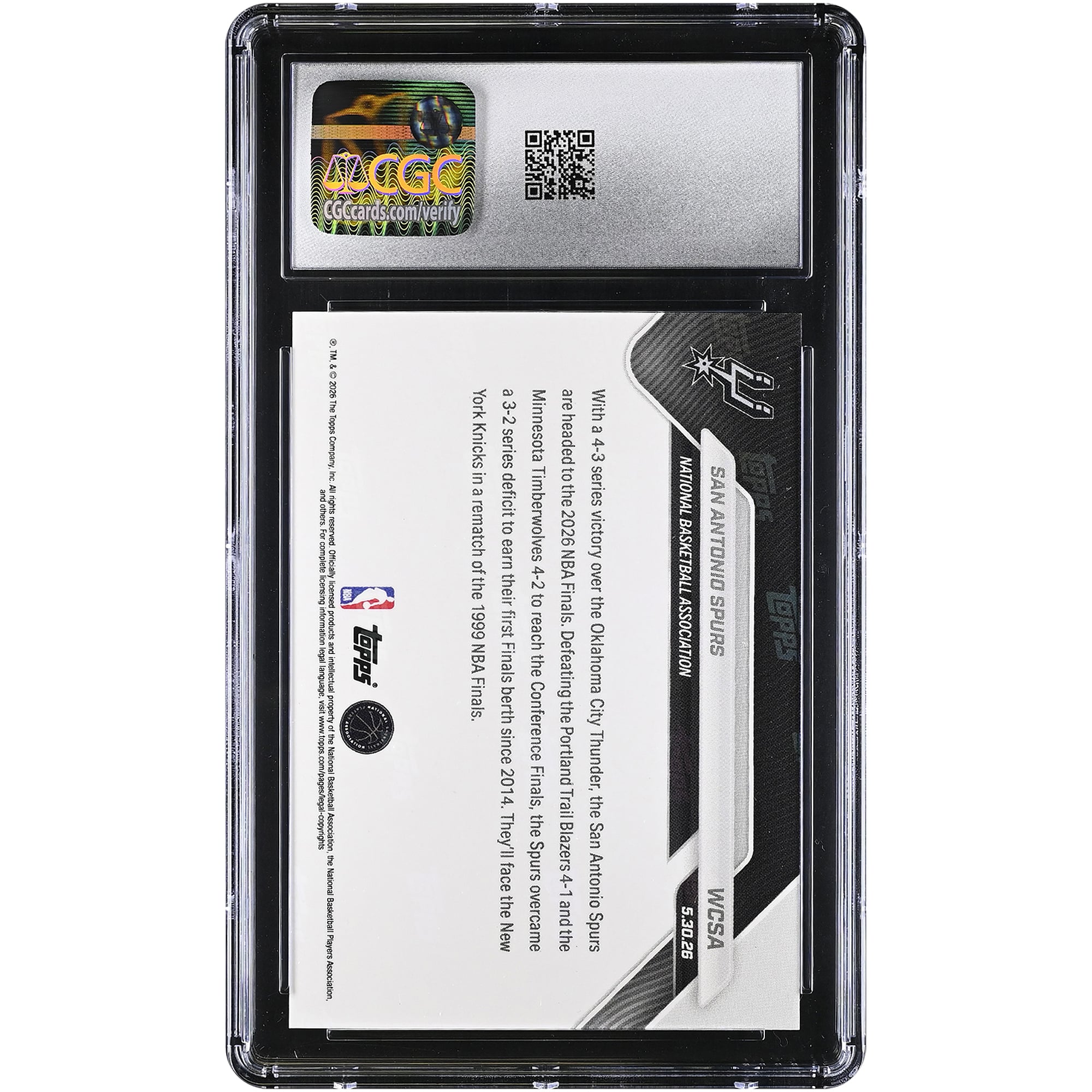 San Antonio Spurs 2025-26 Topps Now Champions de la Conférence Ouest #WCSA Authentifié CGC État neuf (10 cartes)