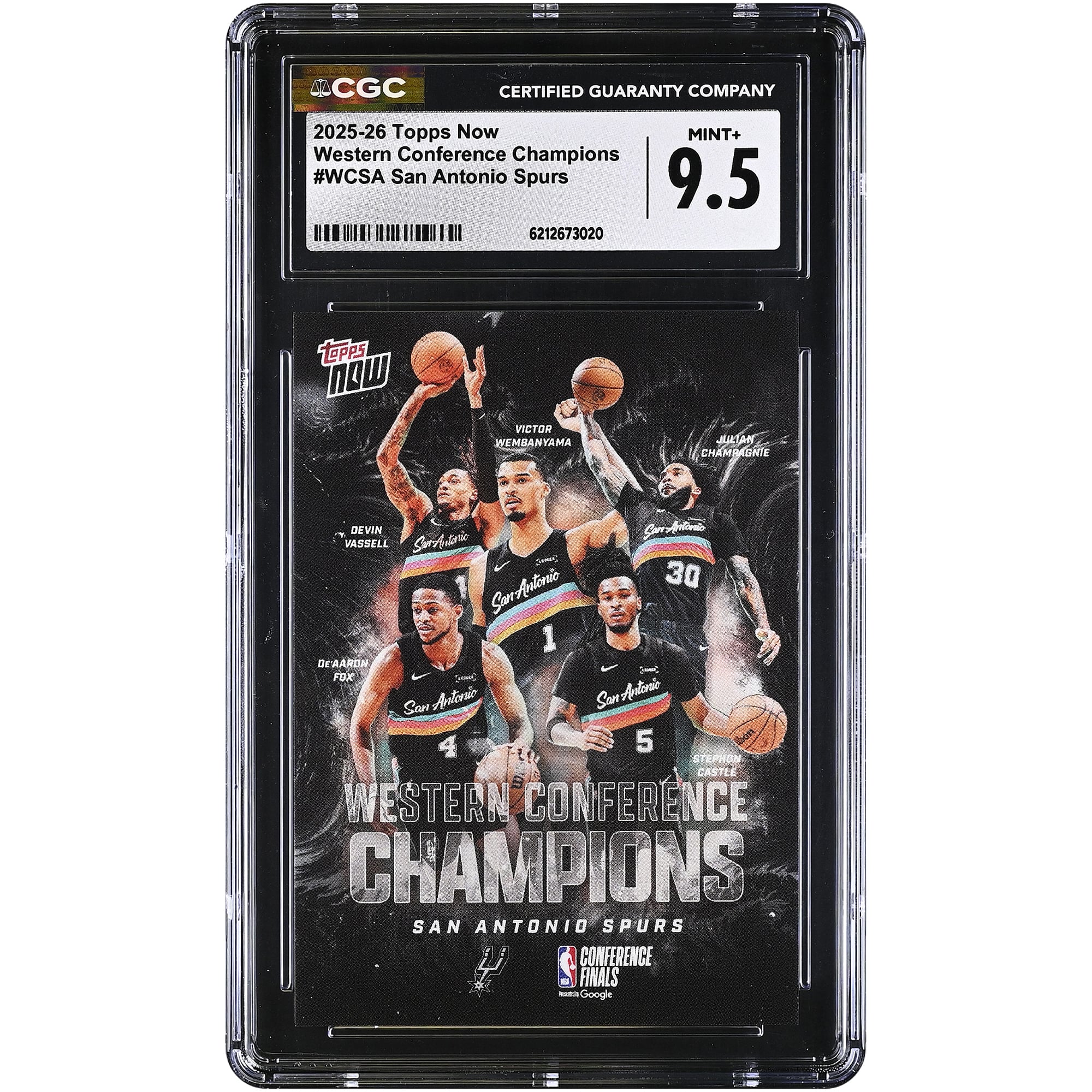 Carte San Antonio Spurs 2025-26 Topps Now Champions de la Conférence Ouest #WCSA Authentifiée CGC MINT+ 9.5