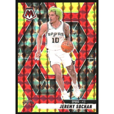 2024-25 Panini Mosaic Mosaic Choice Fusion Red and Yellow #54 Jeremy Sochan